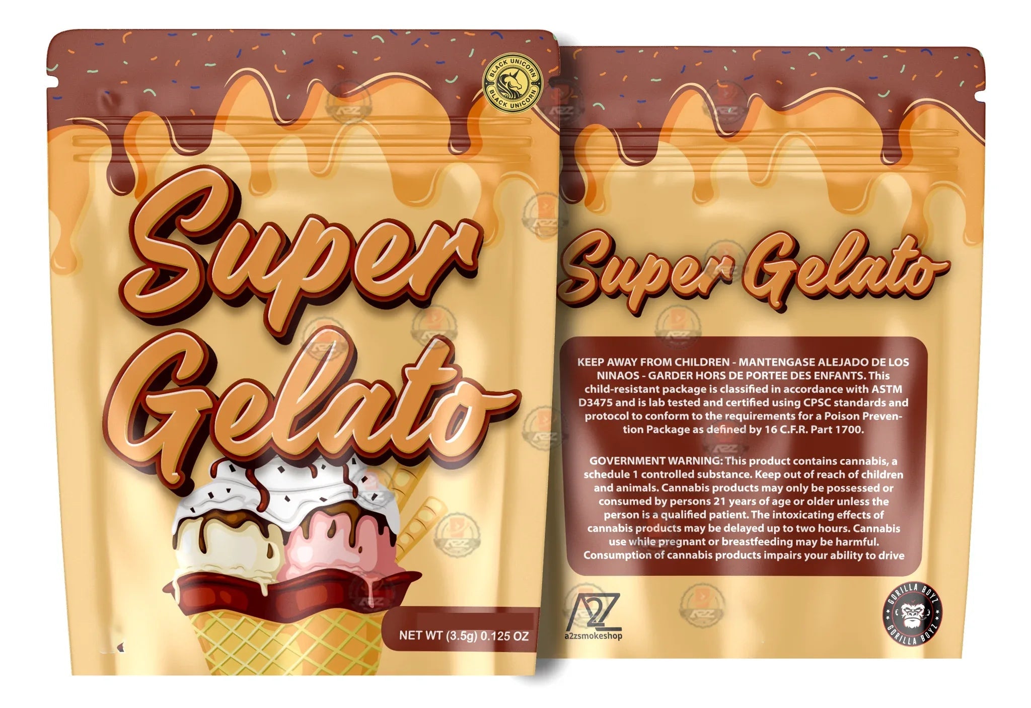 Super Gelato Holographic Mylar bag 3.5g - For Flower- Black Unicorn - Black Unicorn Hub