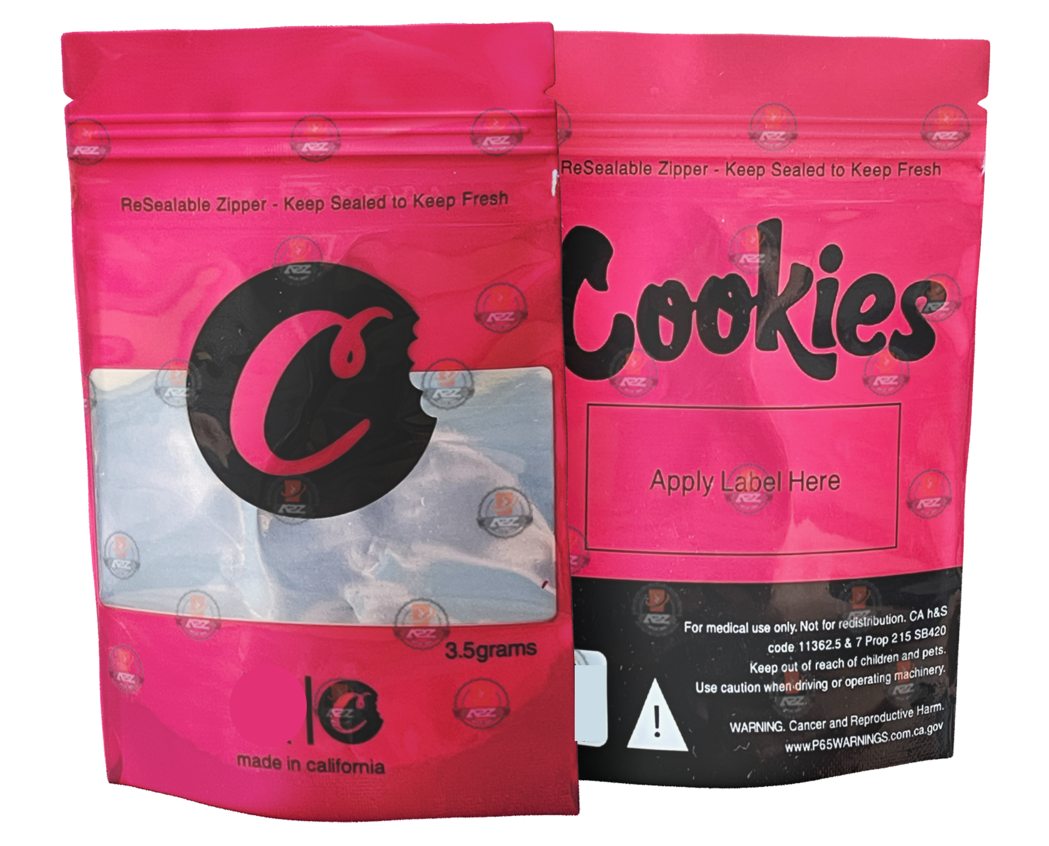 Cookies Window Red Mylar Bags 3.5 Grams Smell Proof Resealable Bags w/ Holographic Authenticity Stickers