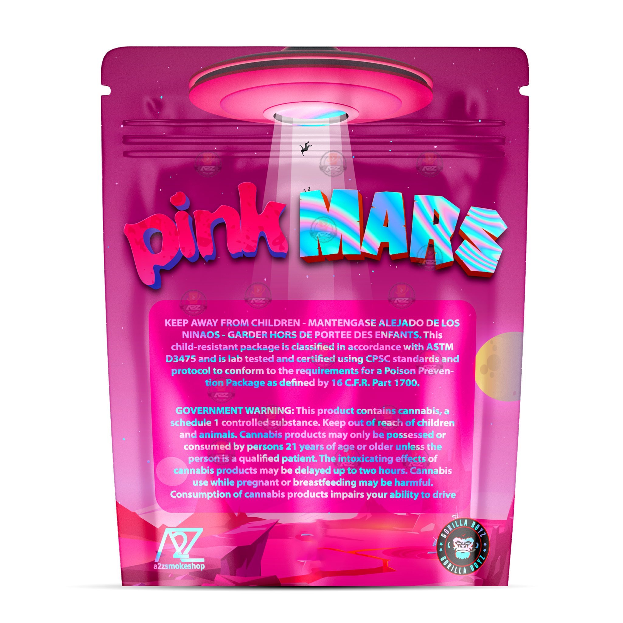 Pink Mars Holographic Mylar bag 3.5g - For Flower- Black Unicorn