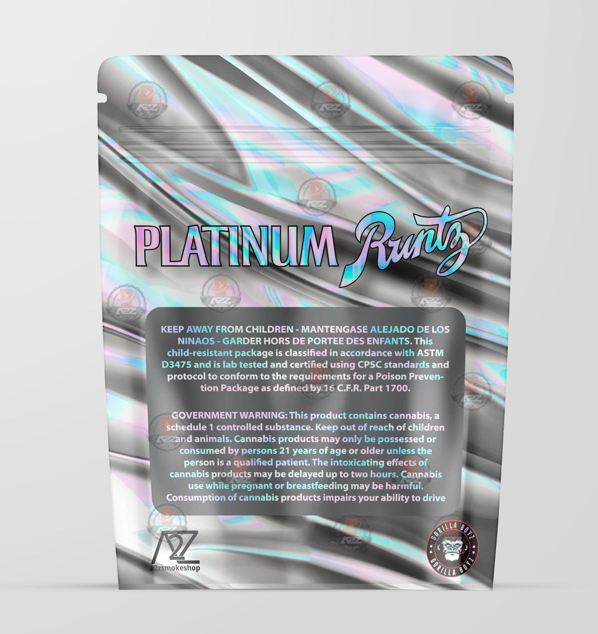 Platinum Runtz Holographic Mylar bag 3.5g - Black Unicorn - Packaging only