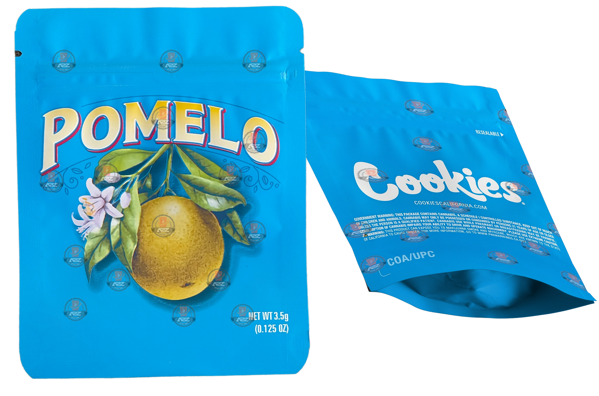 Cookies Pomelo Mylar Bags 3.5 Grams Smell Proof Resealable Bags w/ Holographic Authenticity Stickers