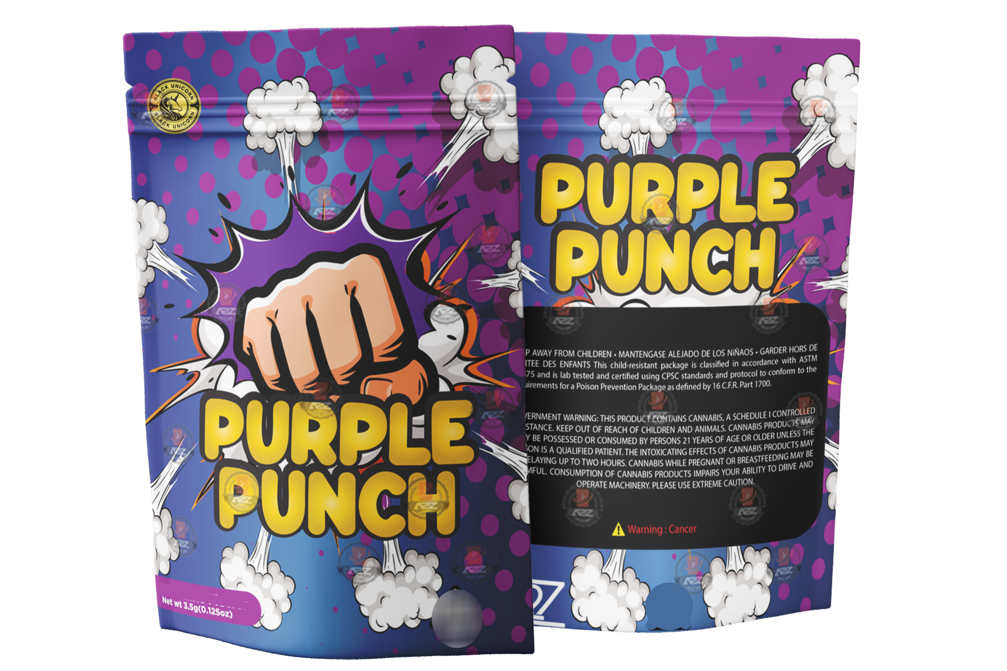 Black Unicorn - Purple Punch Mylar bag 3.5g  For Flower