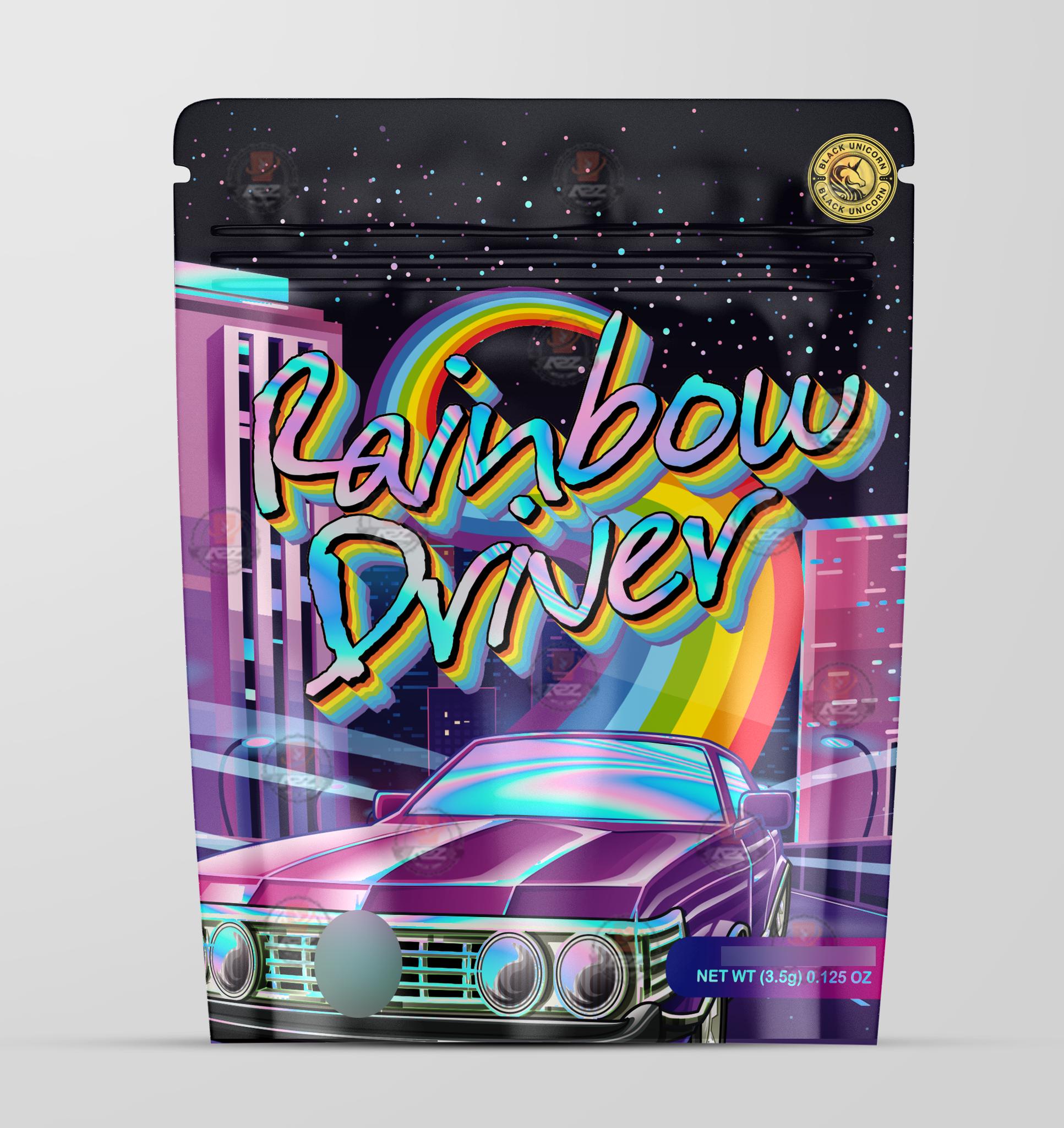 Rainbow Driver Holographic Mylar bag 3.5g - Black Unicorn - Packaging only