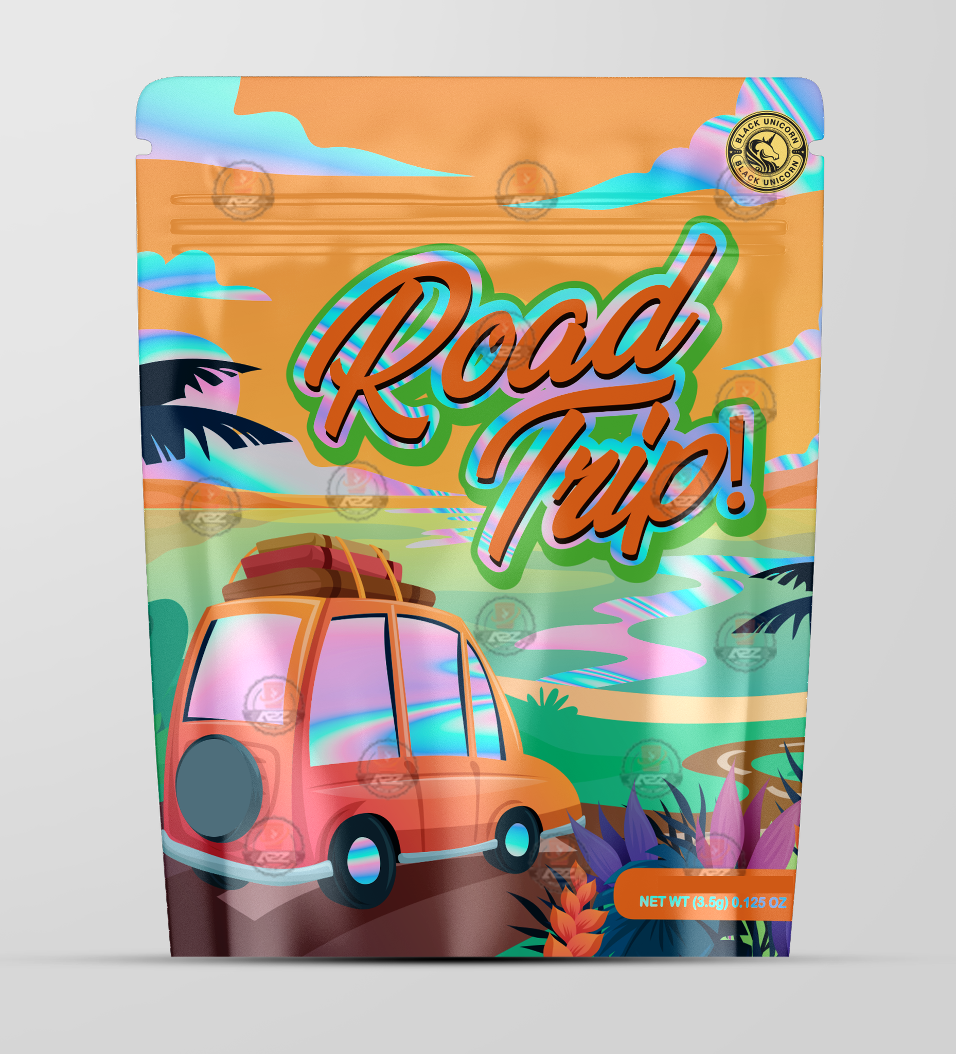 Road Trip Holographic Mylar bag 3.5g - Black Unicorn - Packaging only