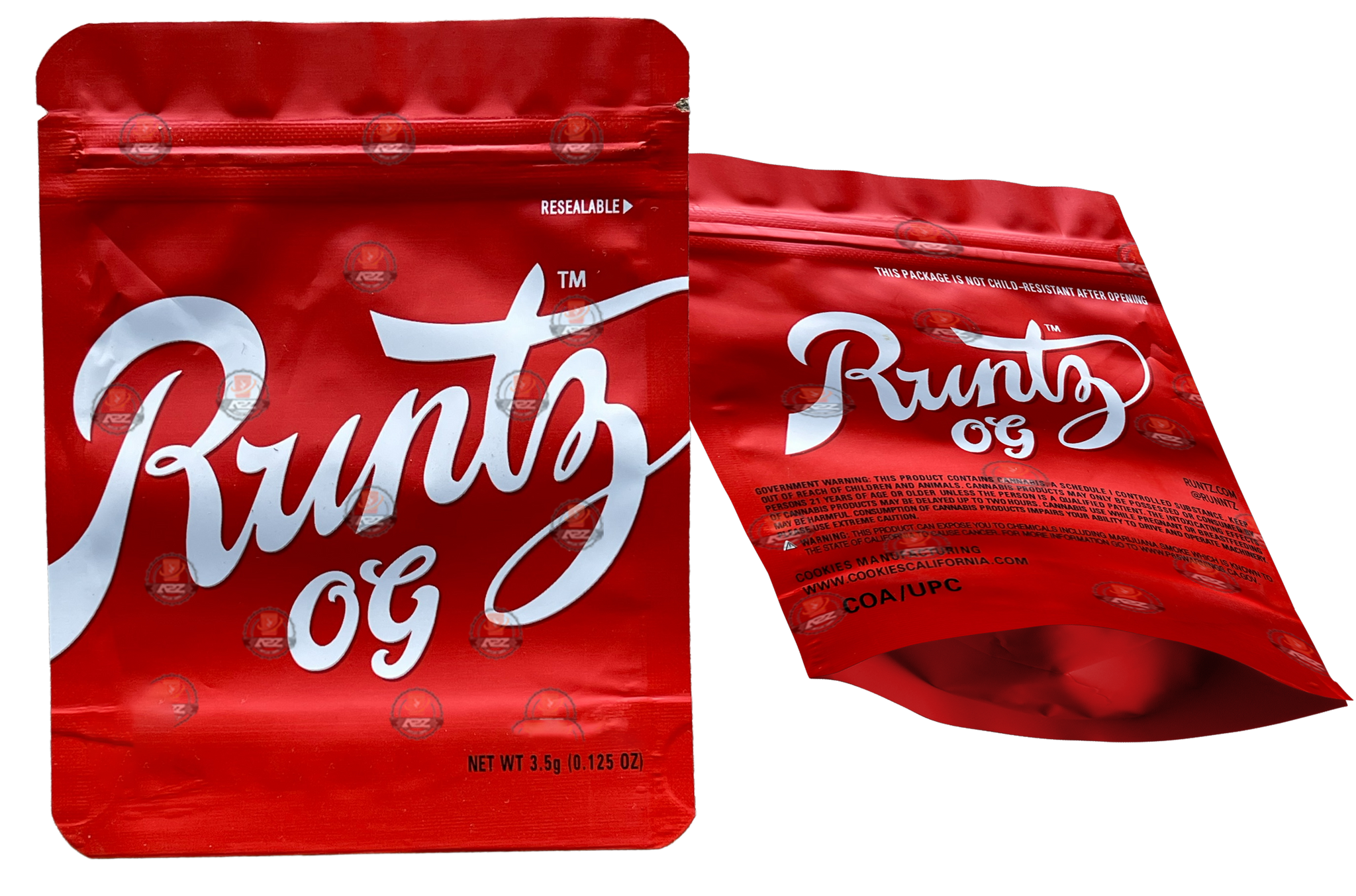 White RUNTZ by Purple Mylar Bags by 3.5 Grams Smell Proof