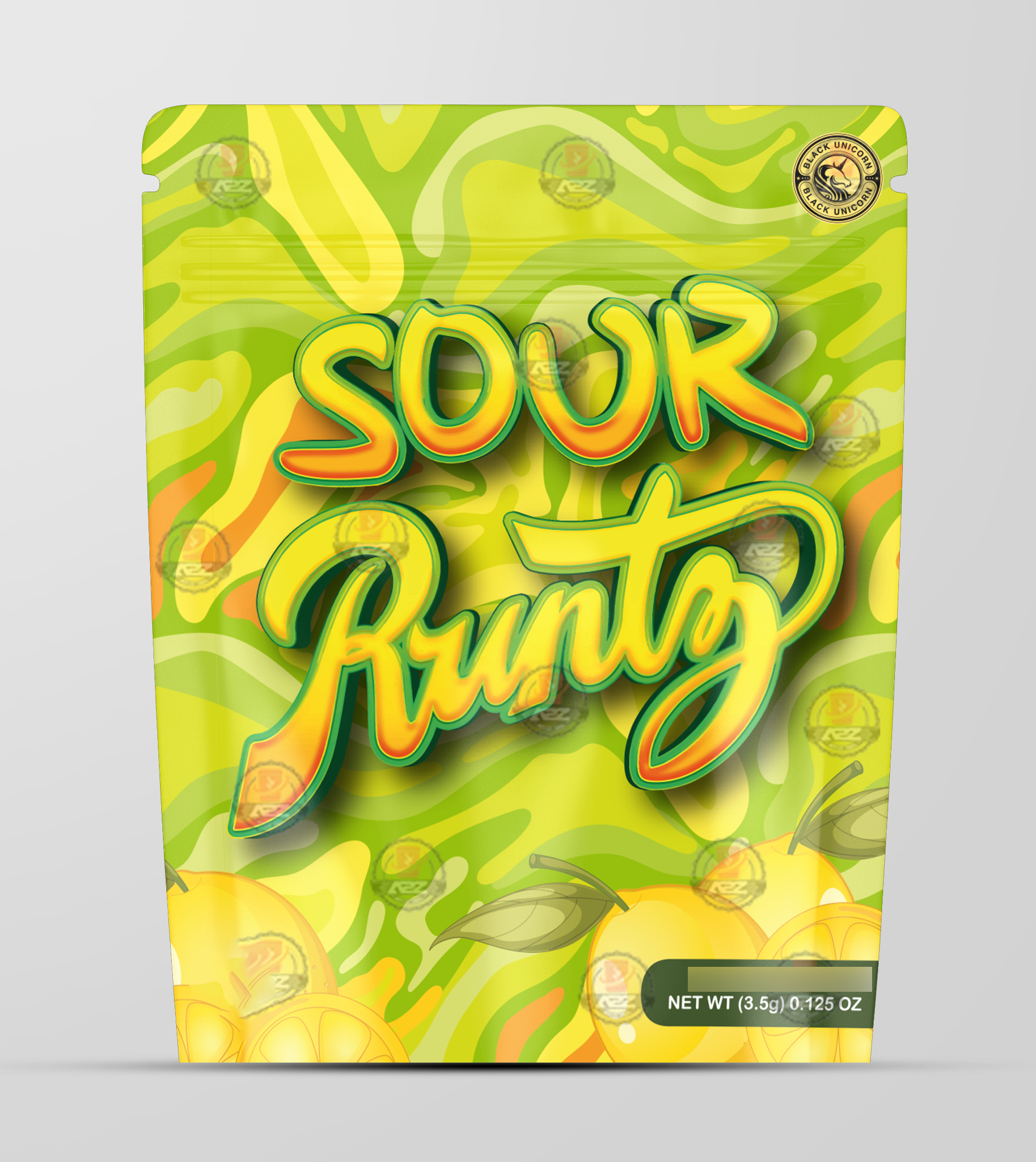 Sour Runtz Holographic Mylar bag 3.5g - For Flower- Black Unicorn