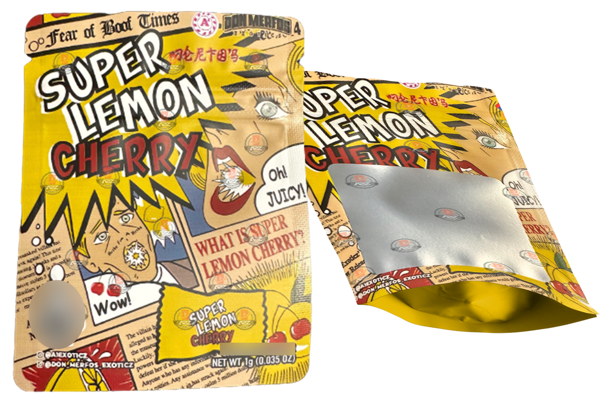 Don Merfos Super Lemon Cherry bag 1 Gram Mylar bags with window - Packaging Only