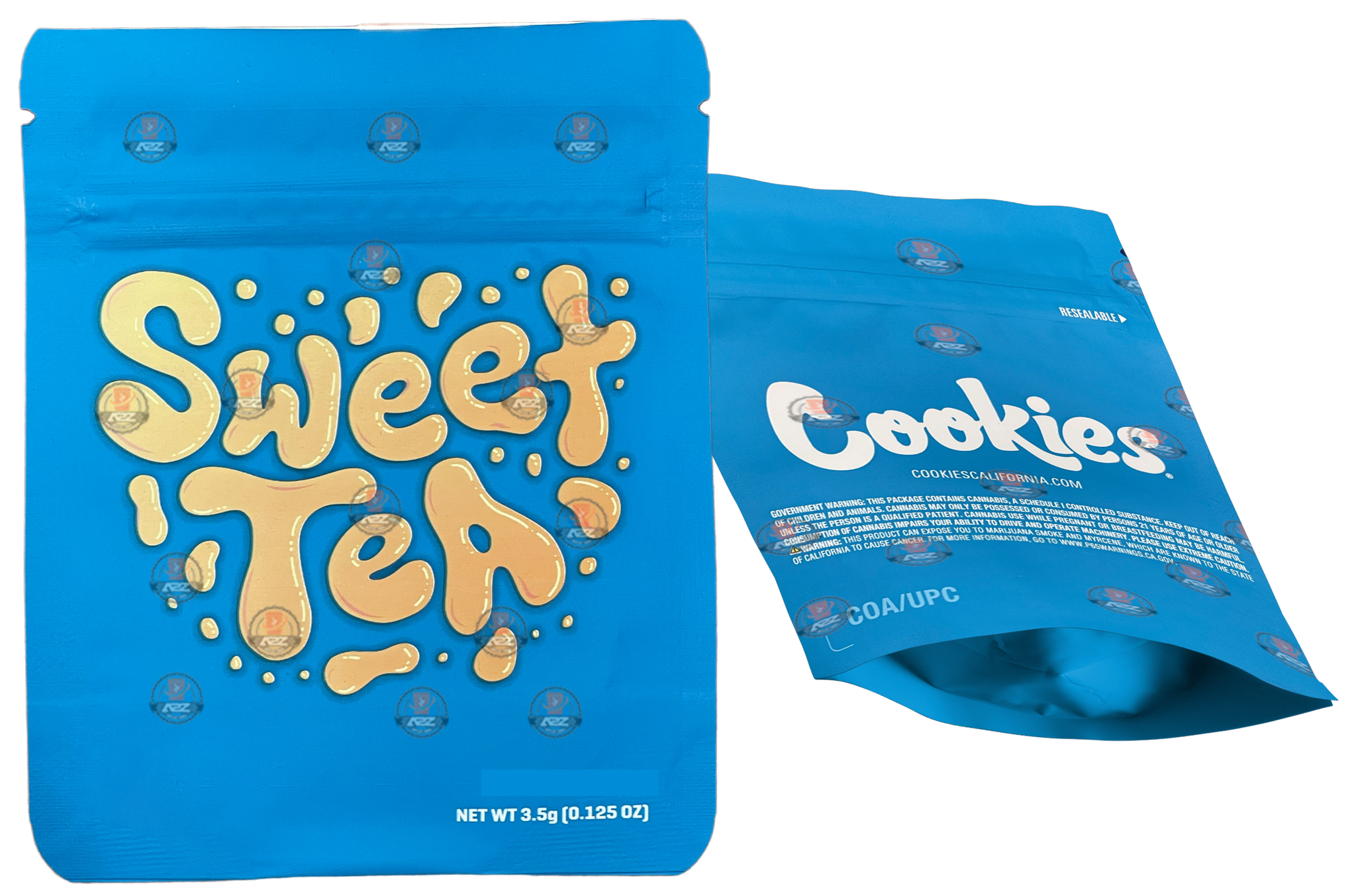 Cookies Sweet Tea Mylar Bags 3.5 Grams Smell Proof Resealable Bags w/ Holographic Authenticity Stickers