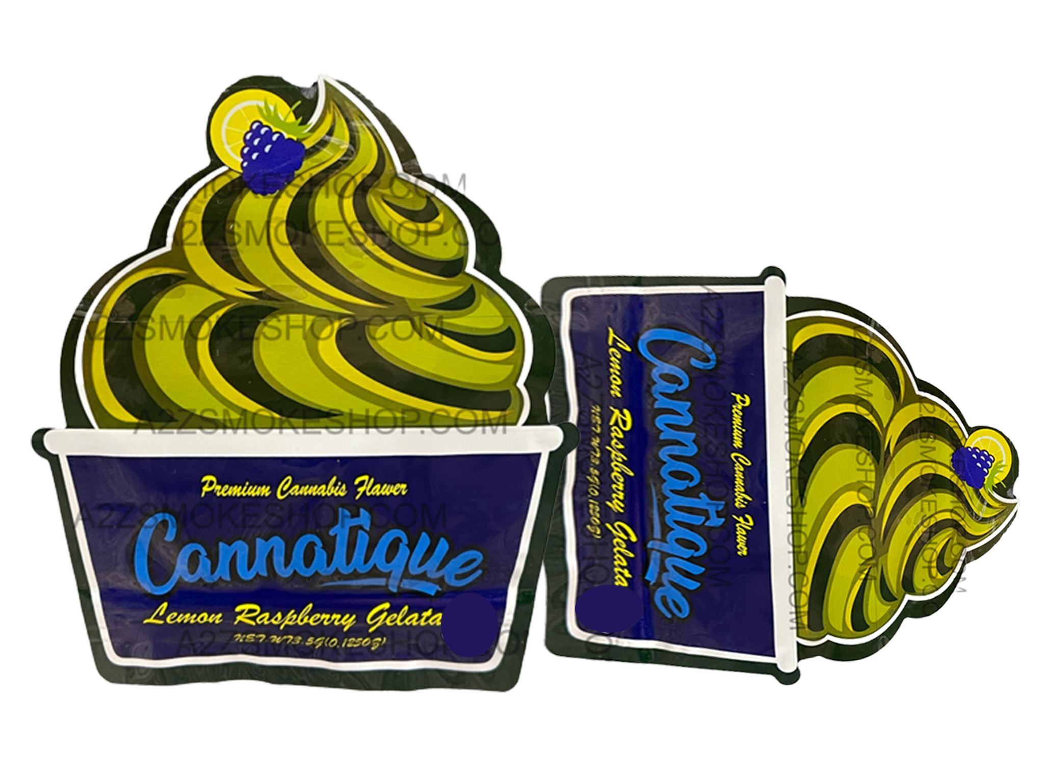 Cannatique Lemon Raspberry Gelato Cut Out -Mylar bag 3.5g Smell Proof Airtight Mylar Bag- Packaging Only Die cut