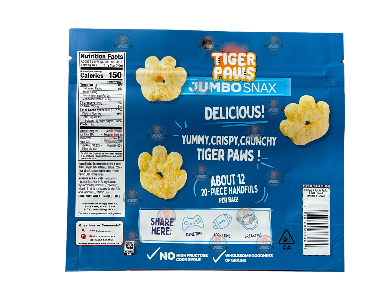 Tiger Paws Jumbo Snax 600mg Mylar bags Empty Packaging Only