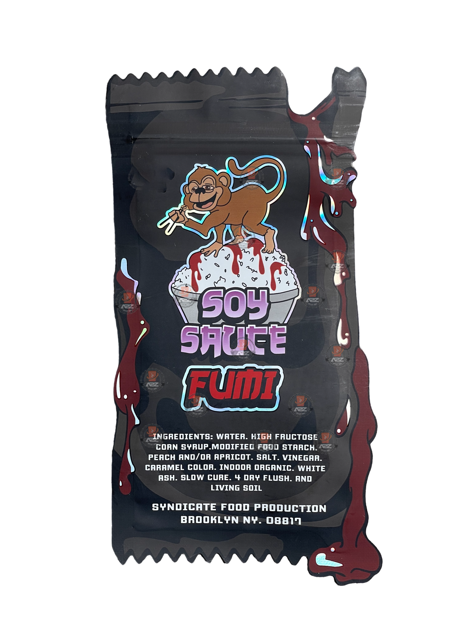 Fumi Soy Sauce cut out Mylar Bags 3.5g Die Cut Holographic