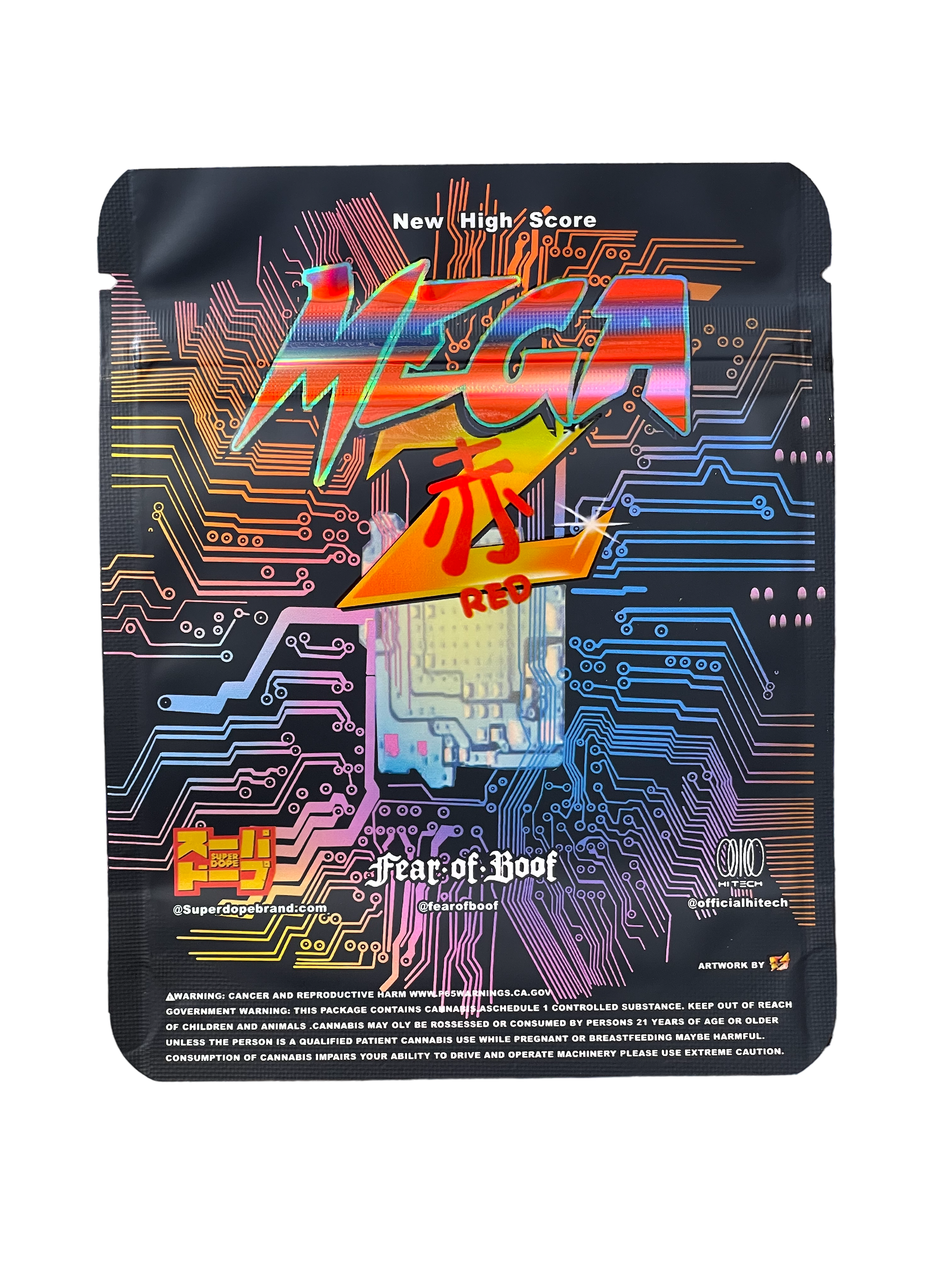 Mega Z Red 3.5g Mylar Bag Super Dope Holographic