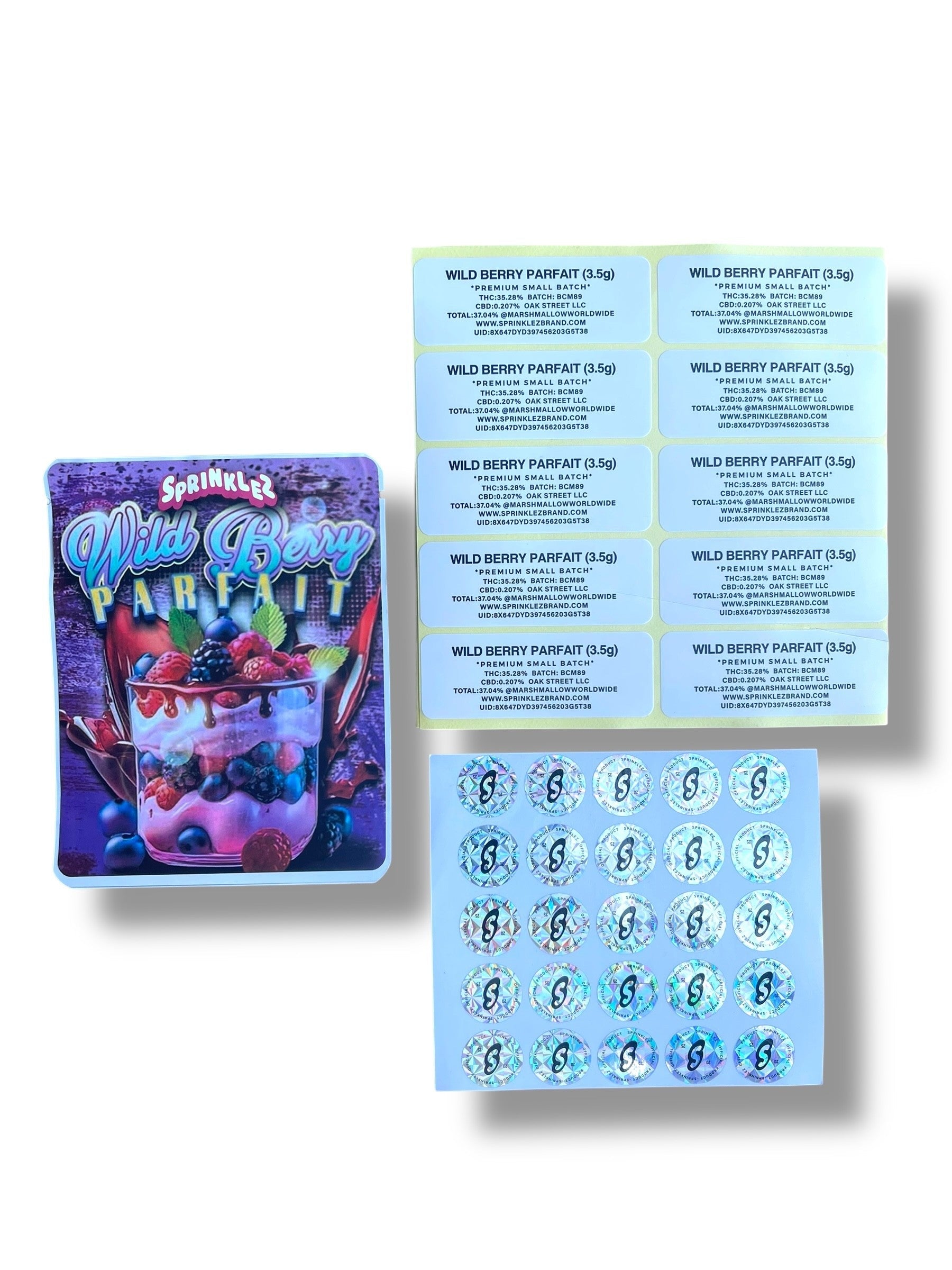 Sprinklez Wild Berry Parfait 3.5G Mylar Bags -With stickers and label