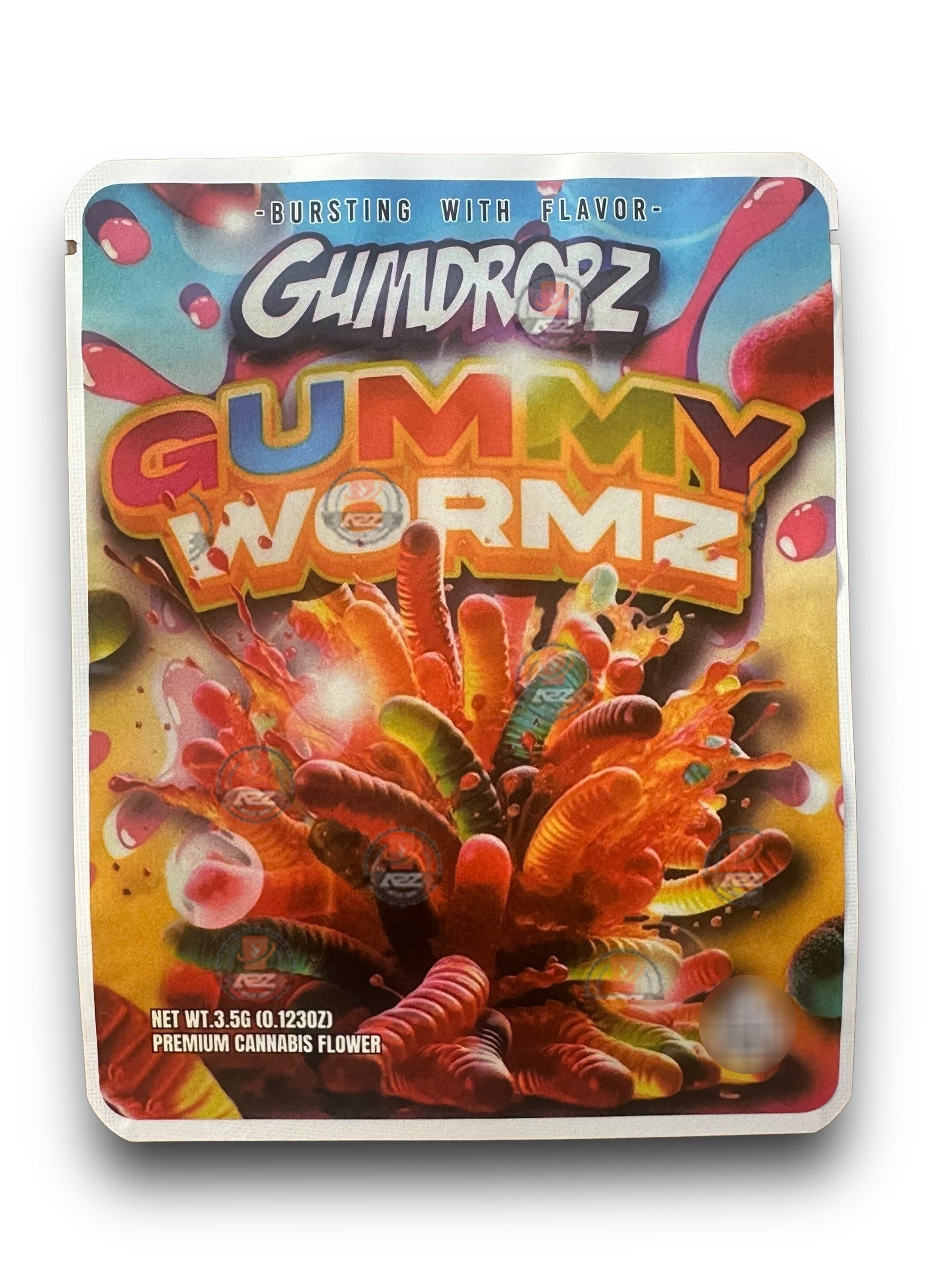 Sprinklez Gumdropz Gummy Wormz 3.5G Mylar Bags -With stickers and label