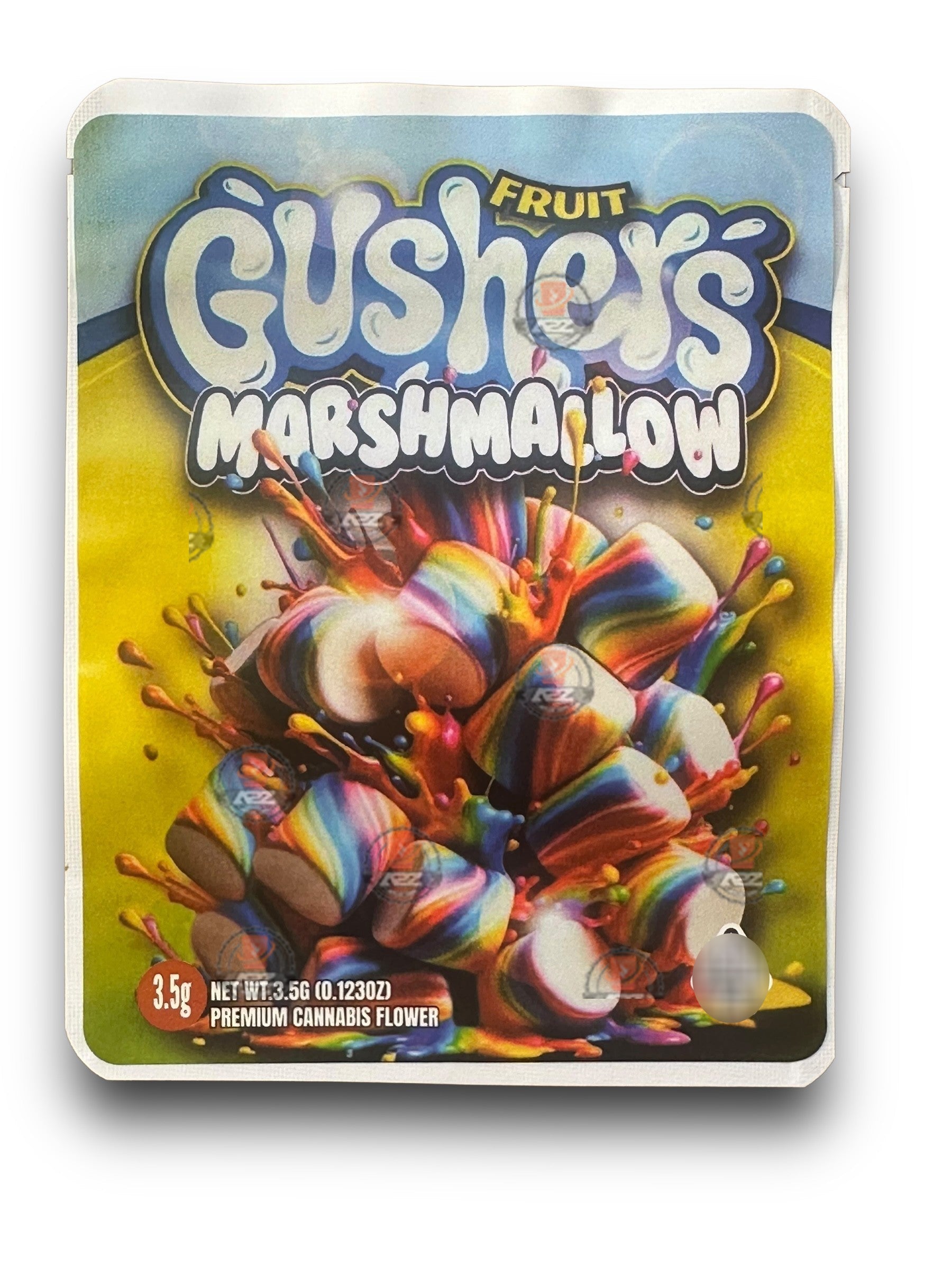 Sprinklez Fruit Gushers Marshmallow 3.5G Mylar Bags -With stickers and label