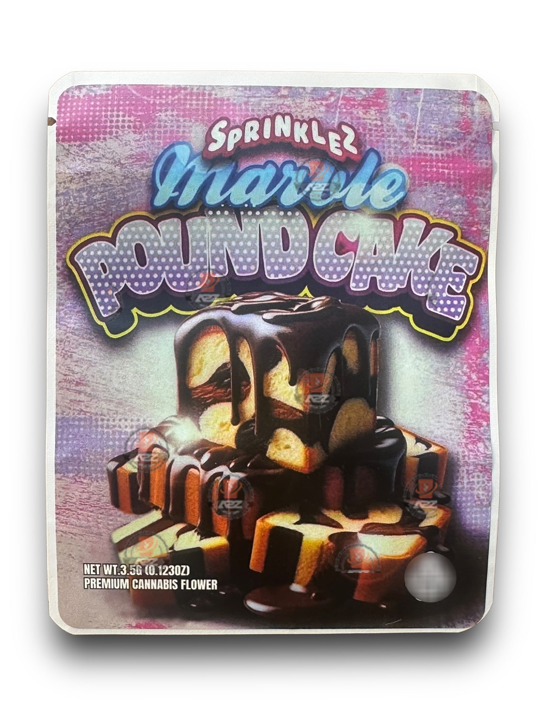 Sprinklez Marble Pound Cake 3.5G Mylar Bags -With stickers and label