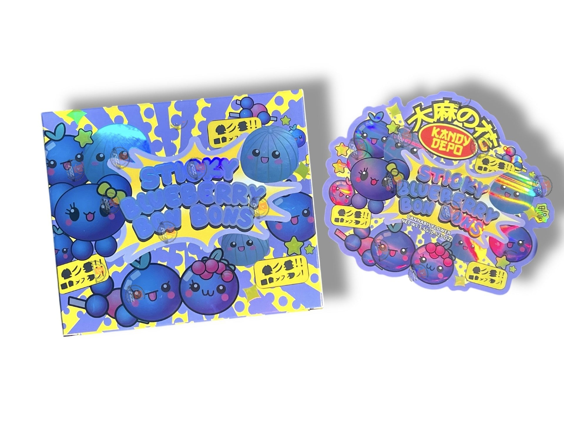 Kandy Depo Sticky Blueberry Bon Bons Mylar Bags with Boxes 3.5g Box Packaging Holographic