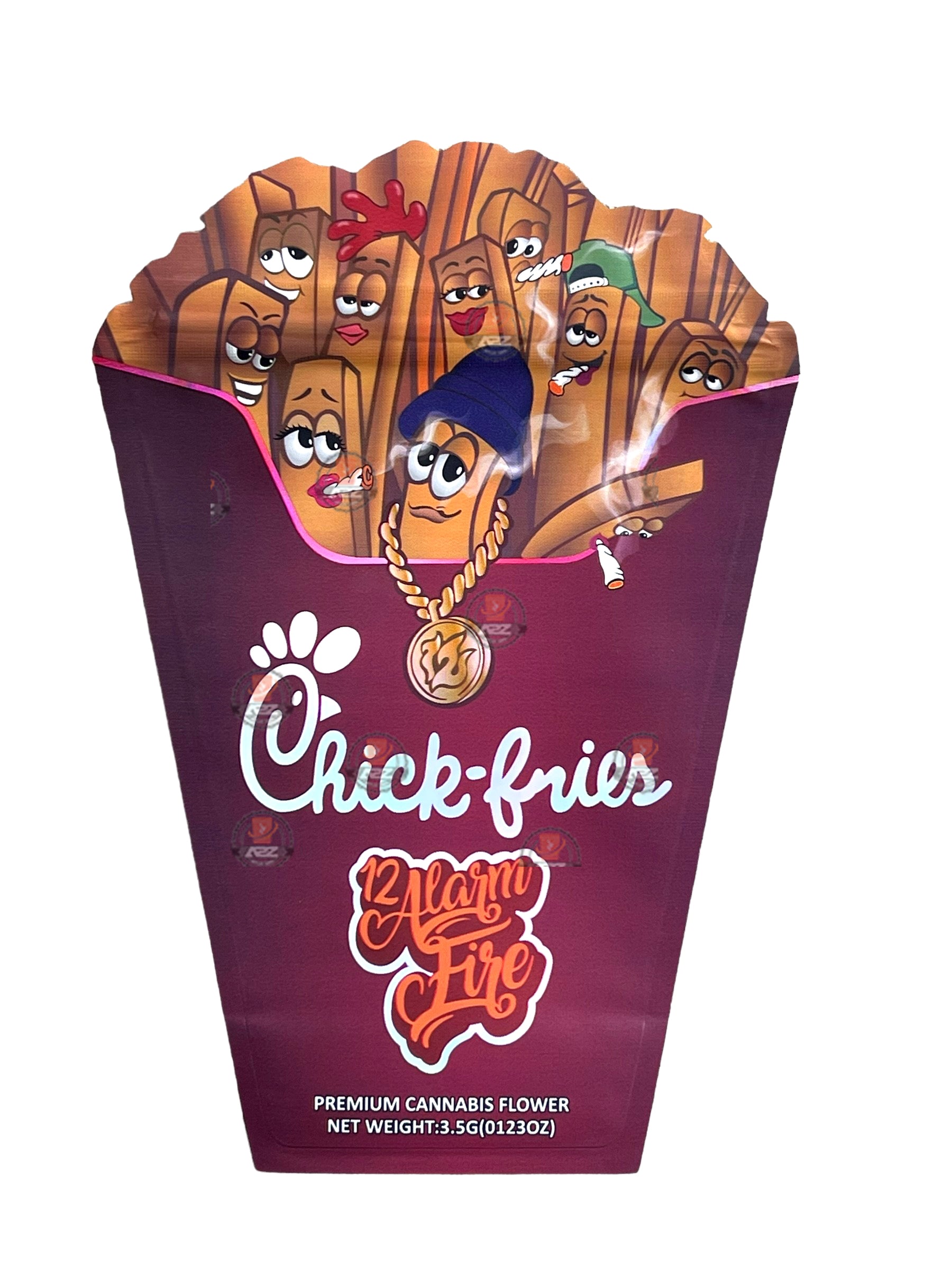 Chick Fries 12 Alarm Fire 3.5G Mylar Bags Holographic cut out