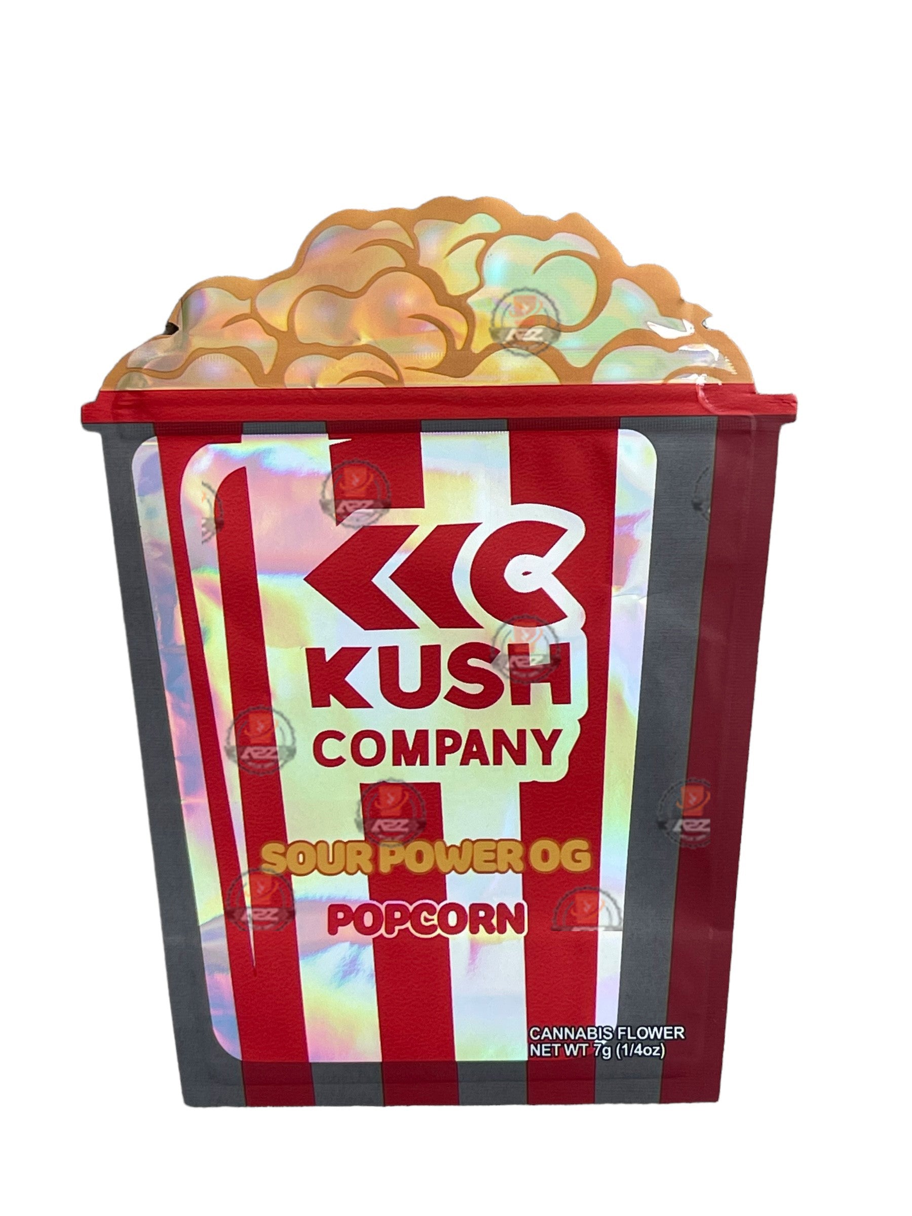 Kush Company Popcorn Sour power OG  3.5G Mylar Bags Holographic cut out