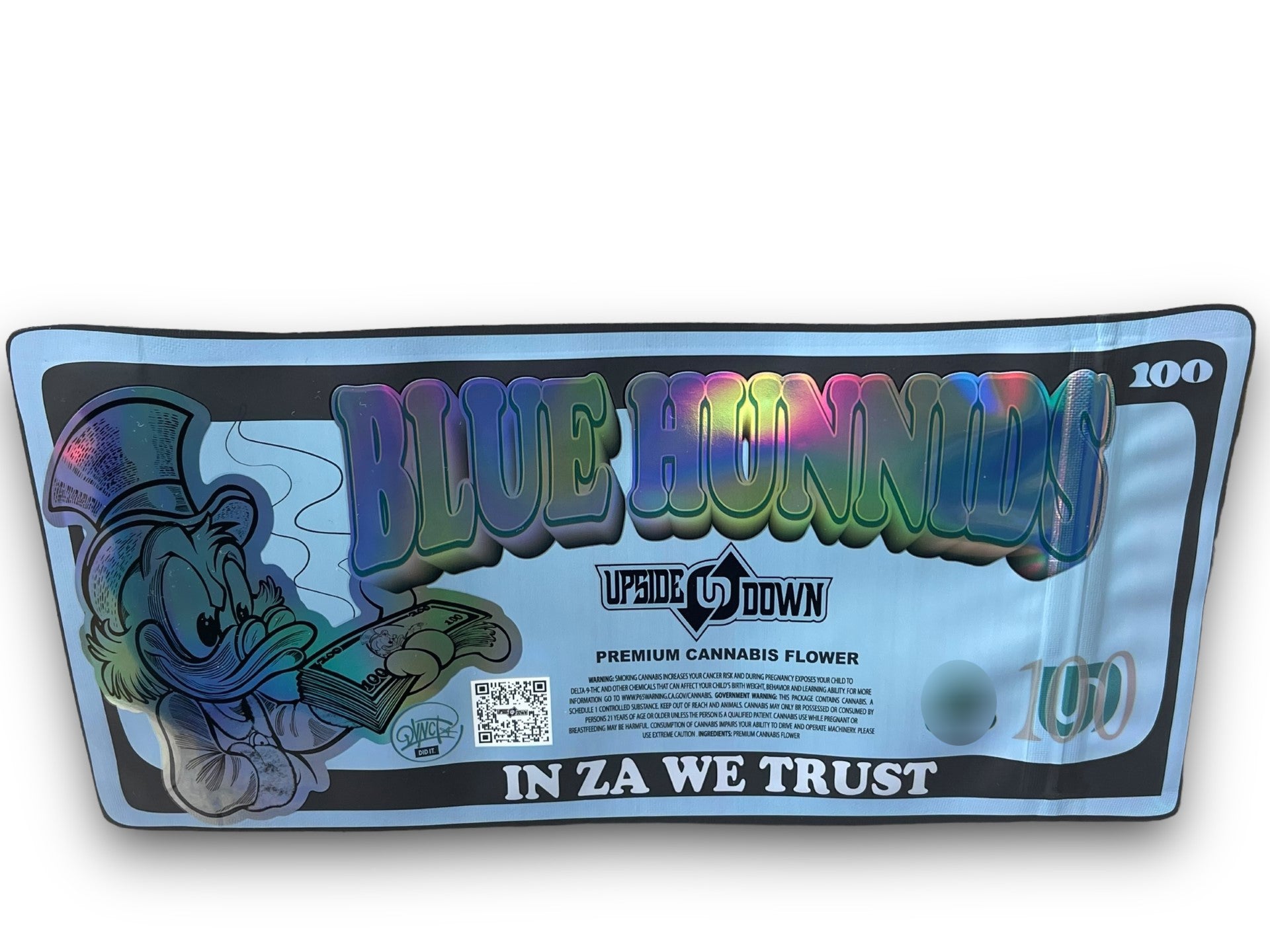 Blue Hunnids Mylar Bag Holographic Upside Down In Za We Trust 100