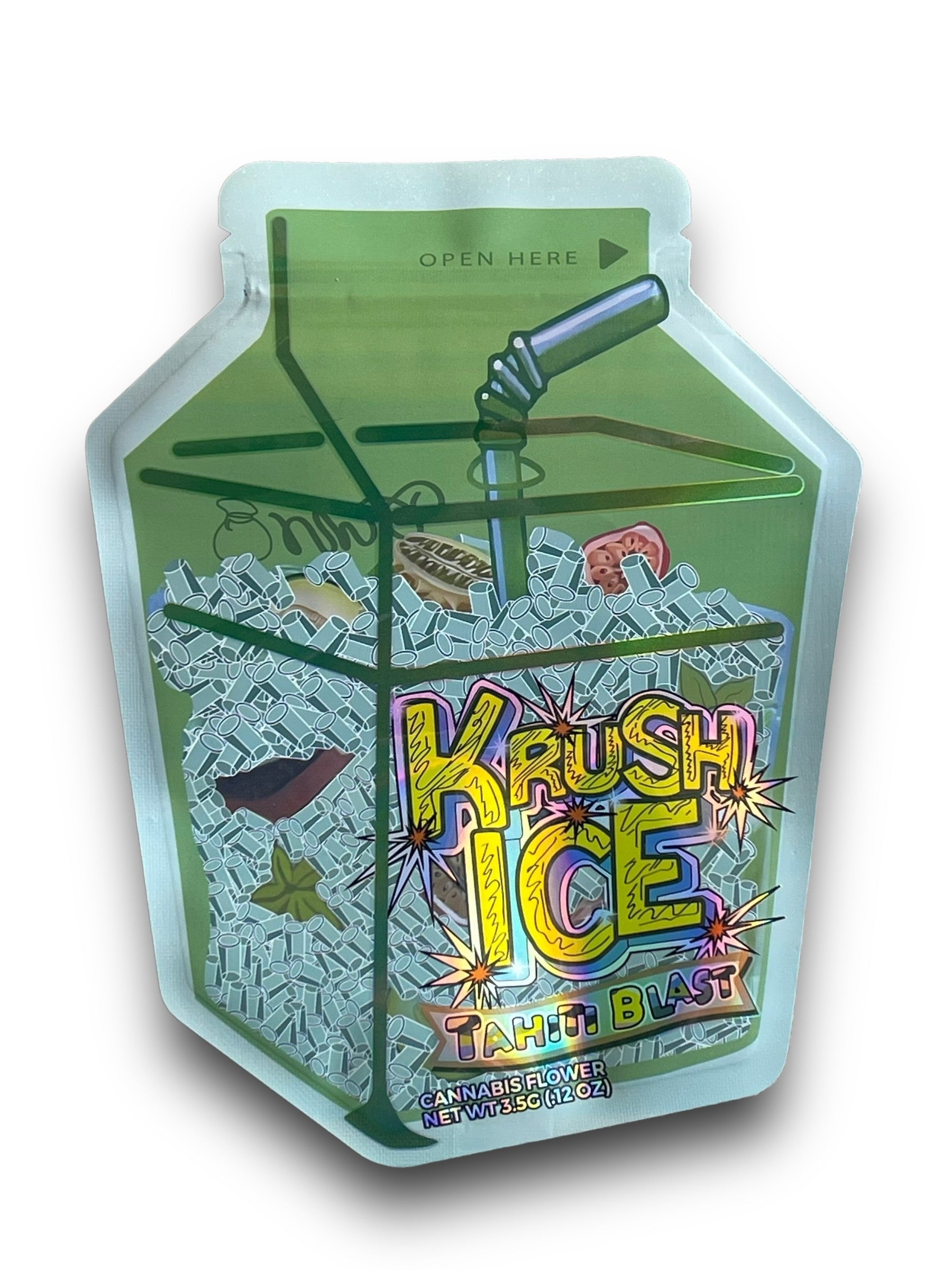 Krush Ice Tahiti Blast 3.5G Mylar Bags Holographic cut out
