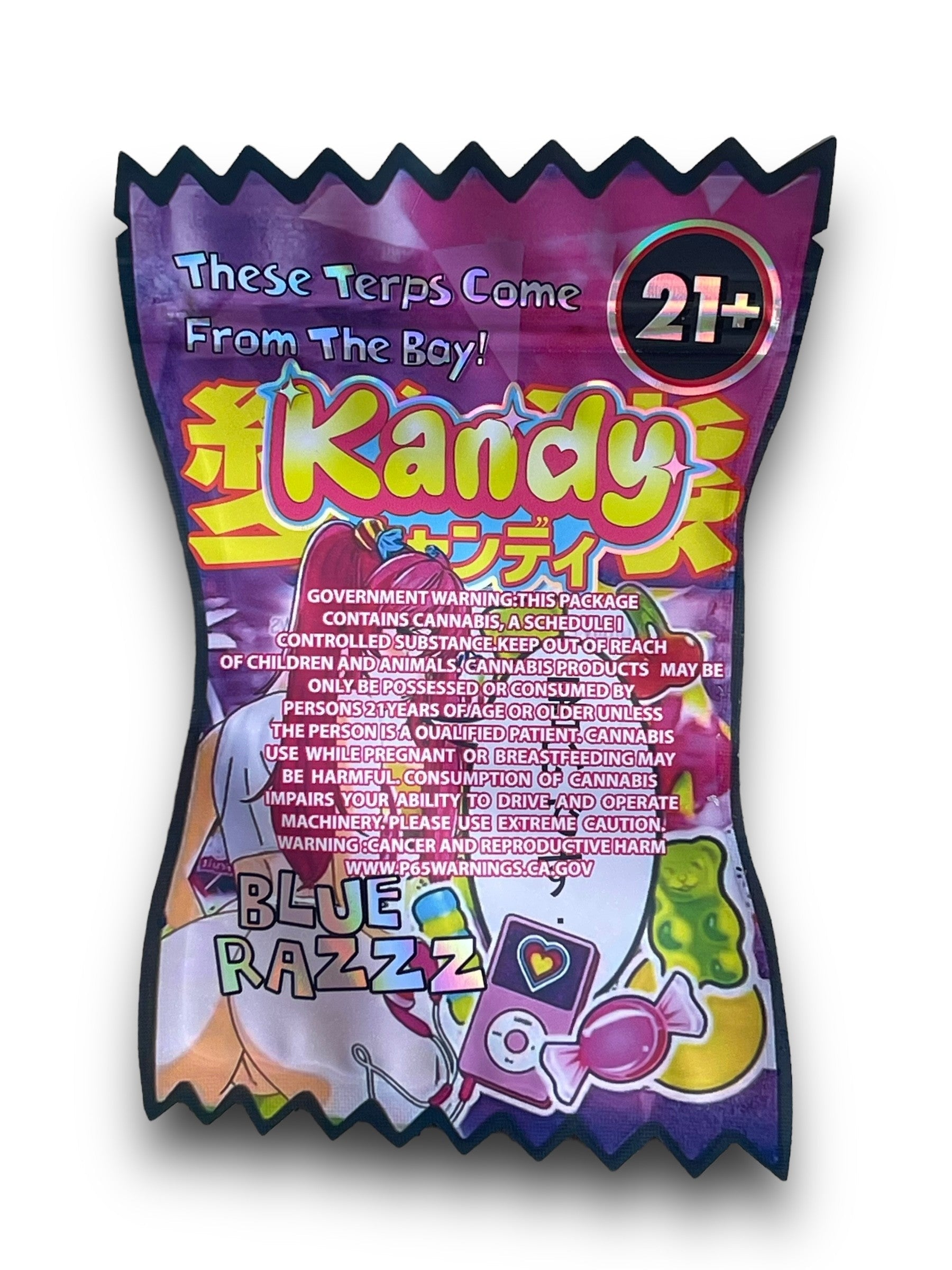 Kandy Blue Razzz 3.5G Mylar Bags Holographic cut out