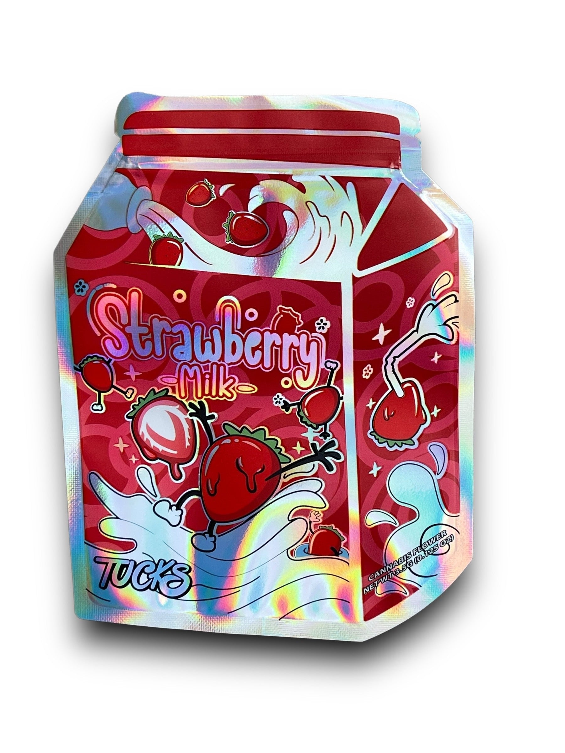 Strawberry Milk 3.5G Mylar Bags Holographic cut out