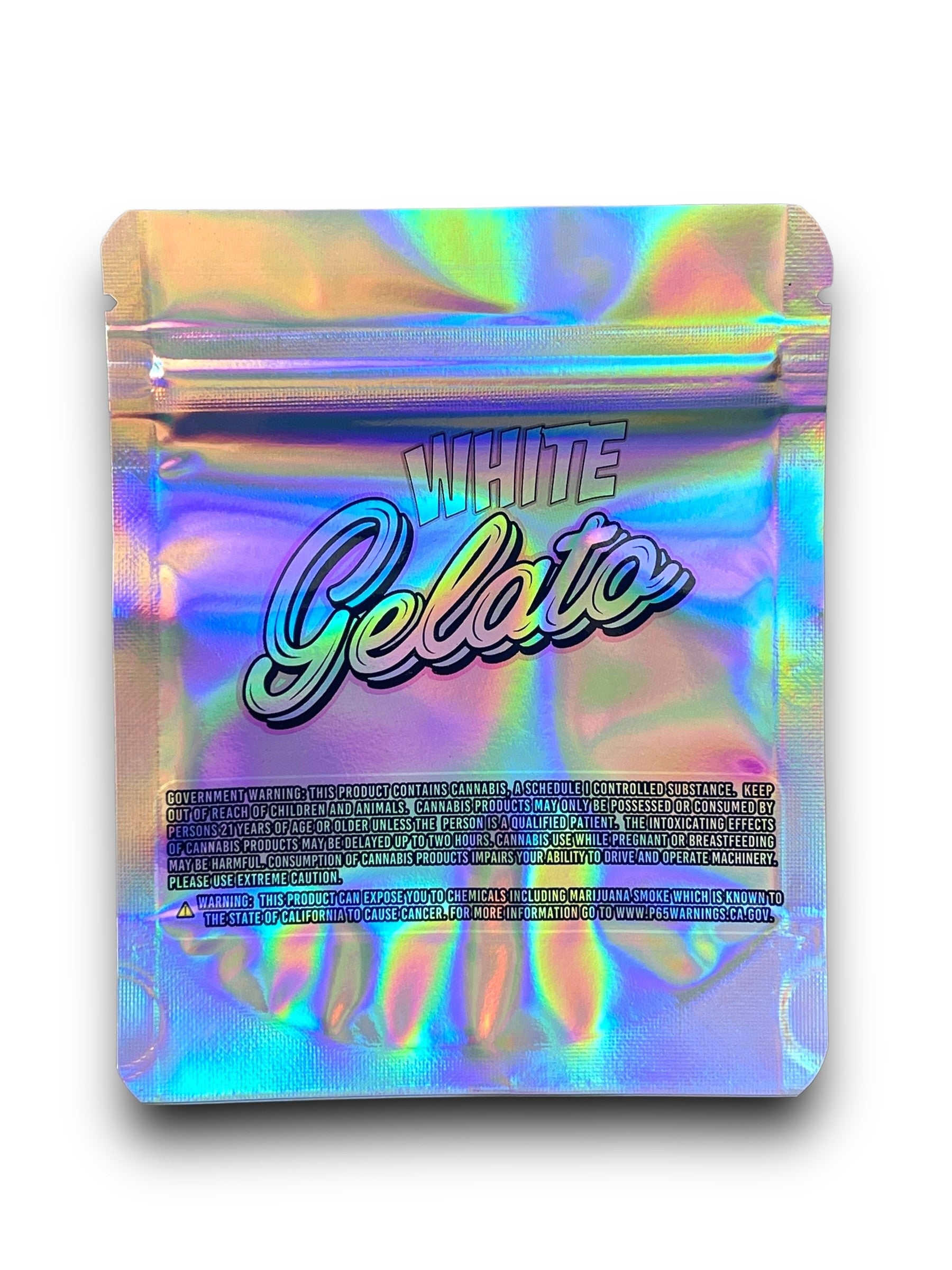White Gelato 3.5G Mylar Bags Holographic