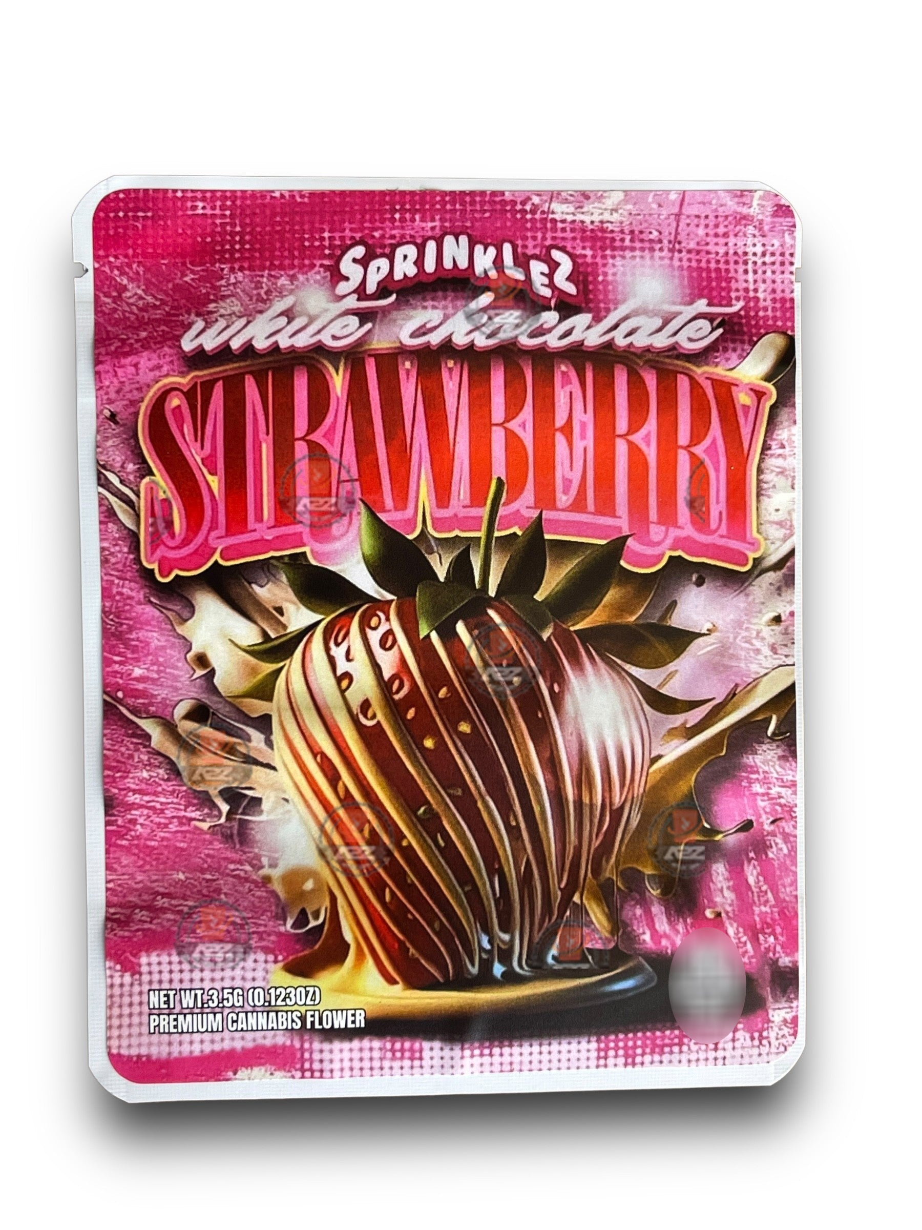 Sprinklez White Chocolate Strawberry 3.5G Mylar Bags -With stickers and label