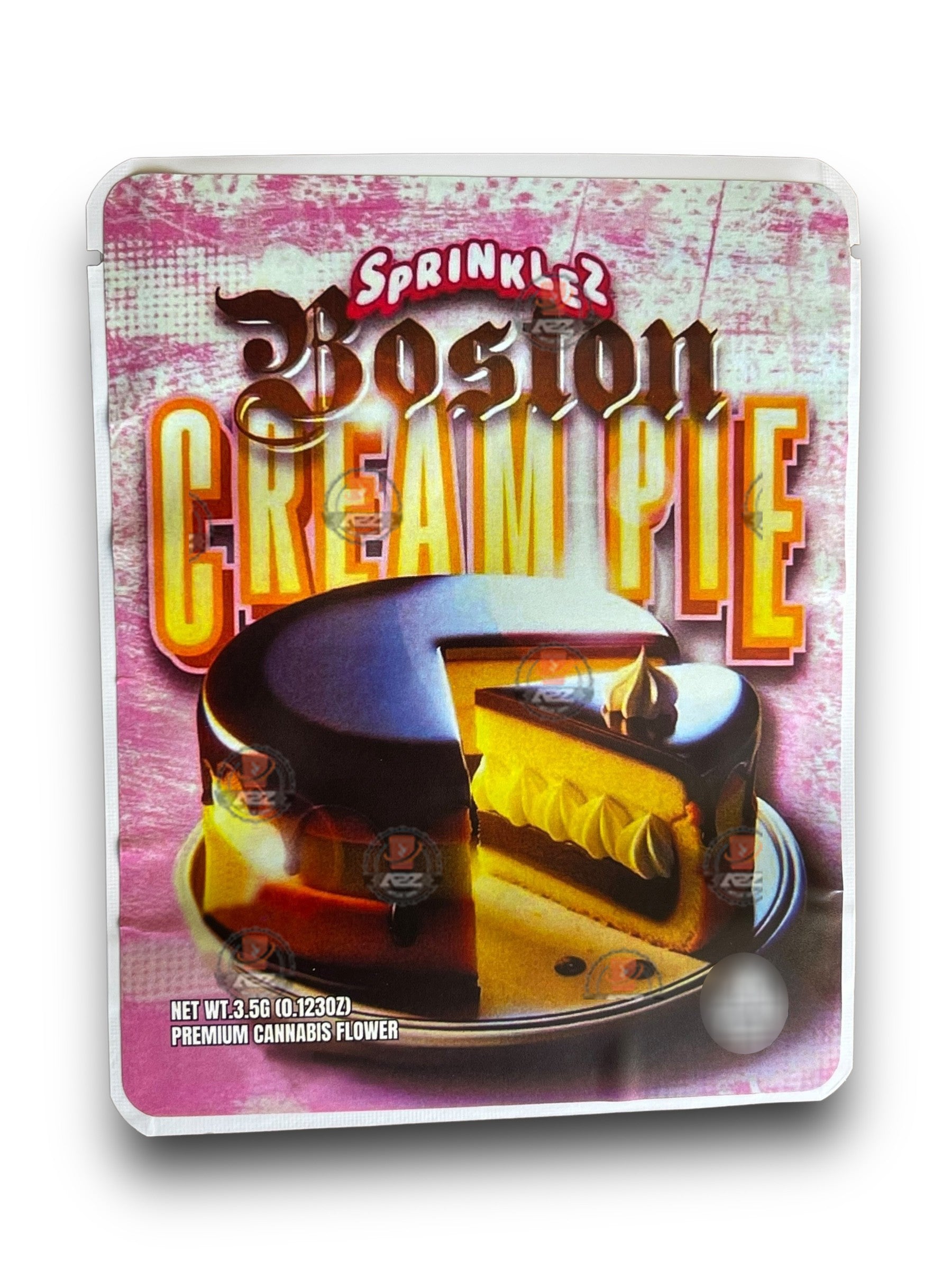 Boston Cream Pie 3.5G Mylar Bags -With stickers and label