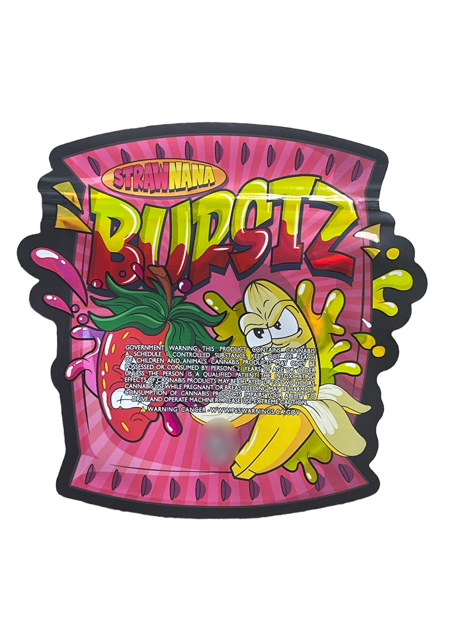 Strawnana Burstz 200 MG Mylar Edible Bag Holographic - Strawberry and Banana Burst- Packaging Only