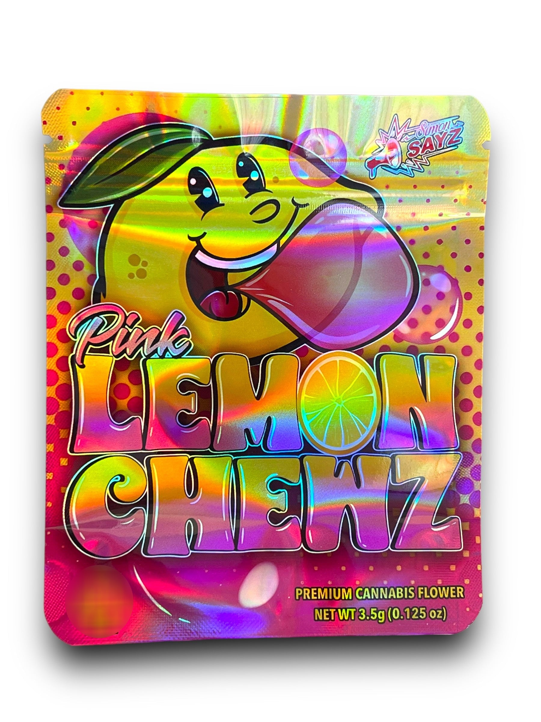 Pink Lemon Chewz 3.5G Mylar Bags Holographic
