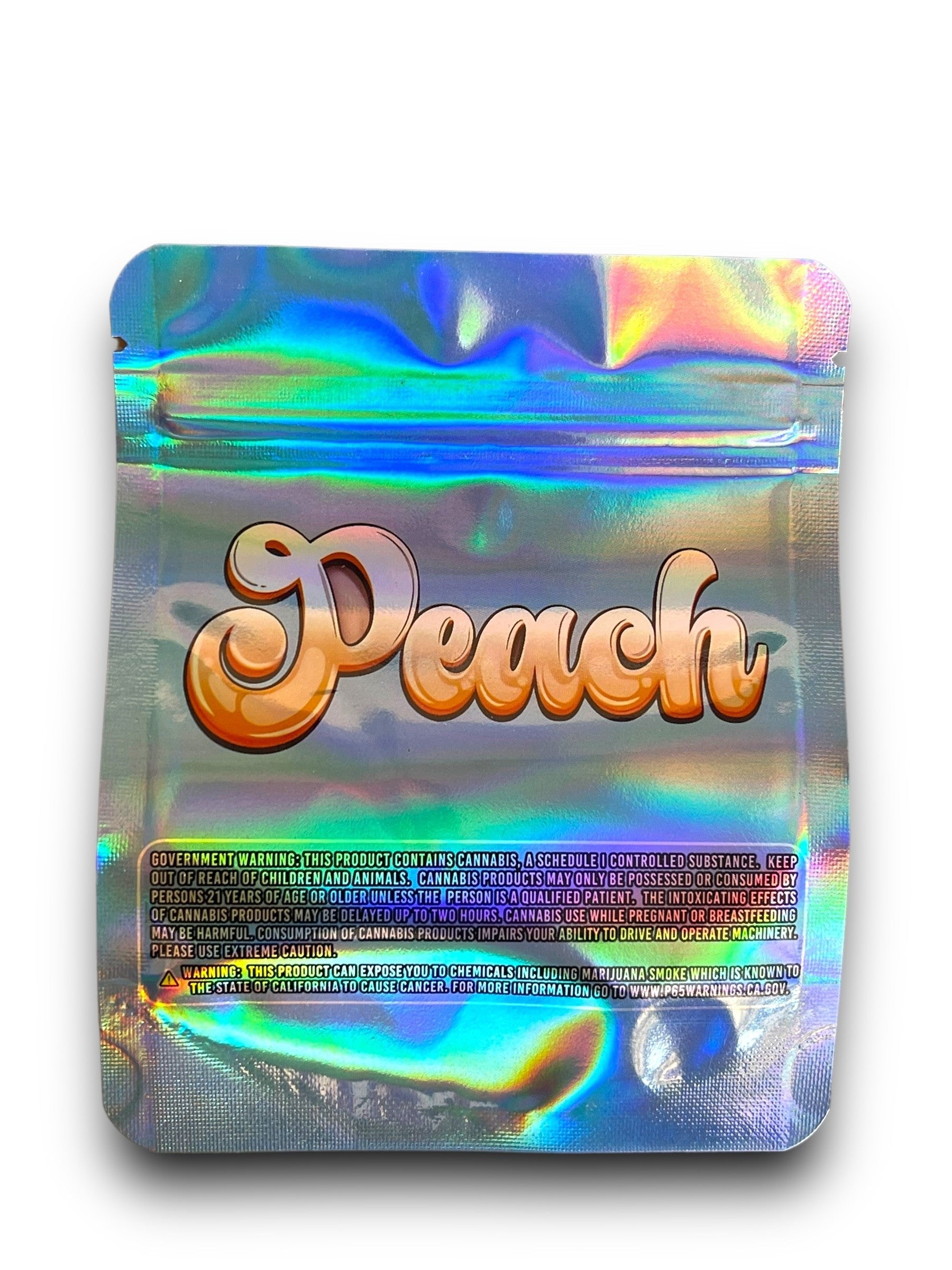 Great White Peach 3.5G Mylar Bags Holographic Fly Smoke Only