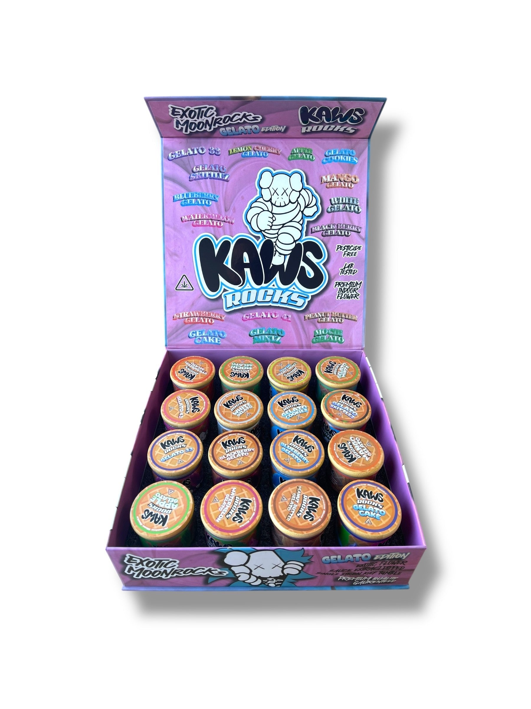 Kawz Moon Rocks Gelato Edition 1oz Glass Jars - Varity Pack 16 Strains in box