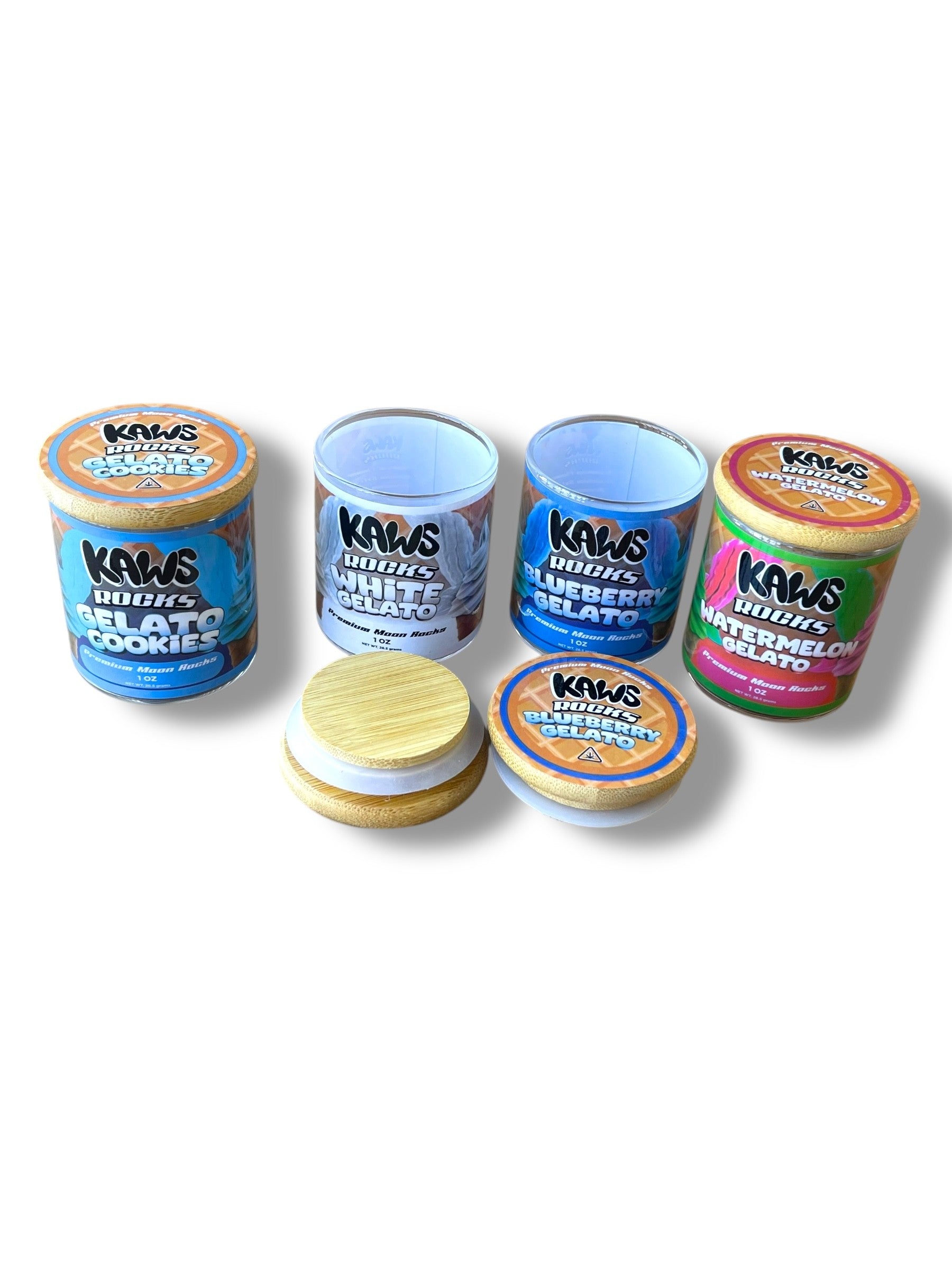 Kawz Moon Rocks Gelato Edition 1oz Glass Jars - Varity Pack 16 Strains in box