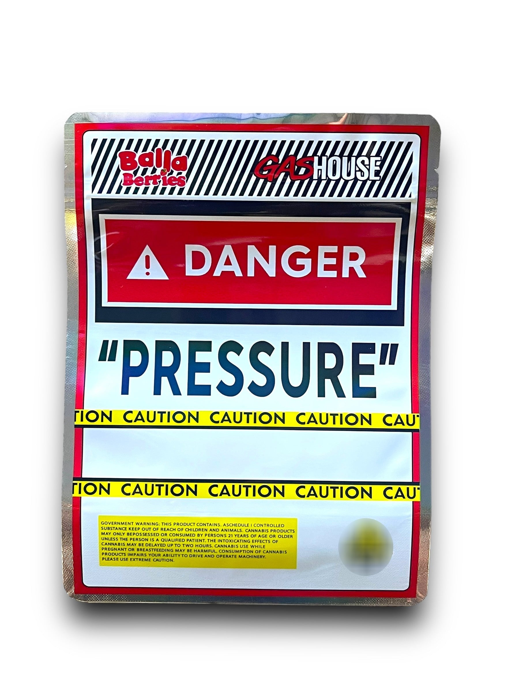 Balla Berries Gas House Danger Pressure Caution 1 OZ  28G Mylar empty Mylar bag 1 ounce (50 Count)