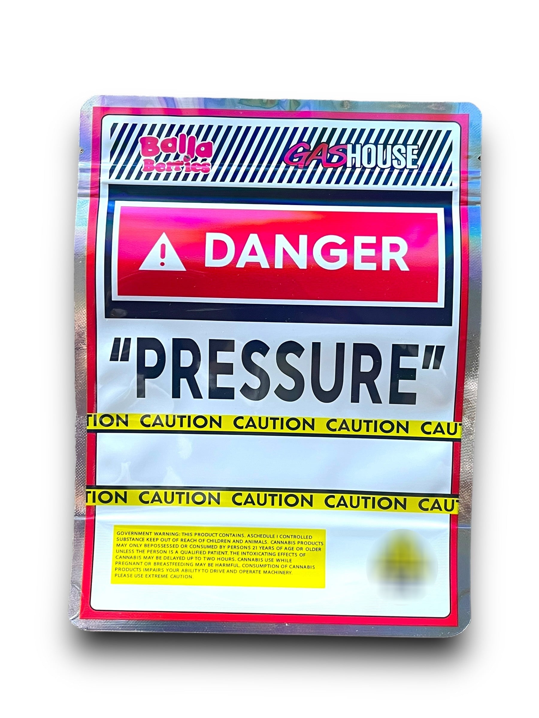 Balla Berries Gas House Danger Pressure Caution 1 OZ  28G Mylar empty Mylar bag 1 ounce (50 Count)