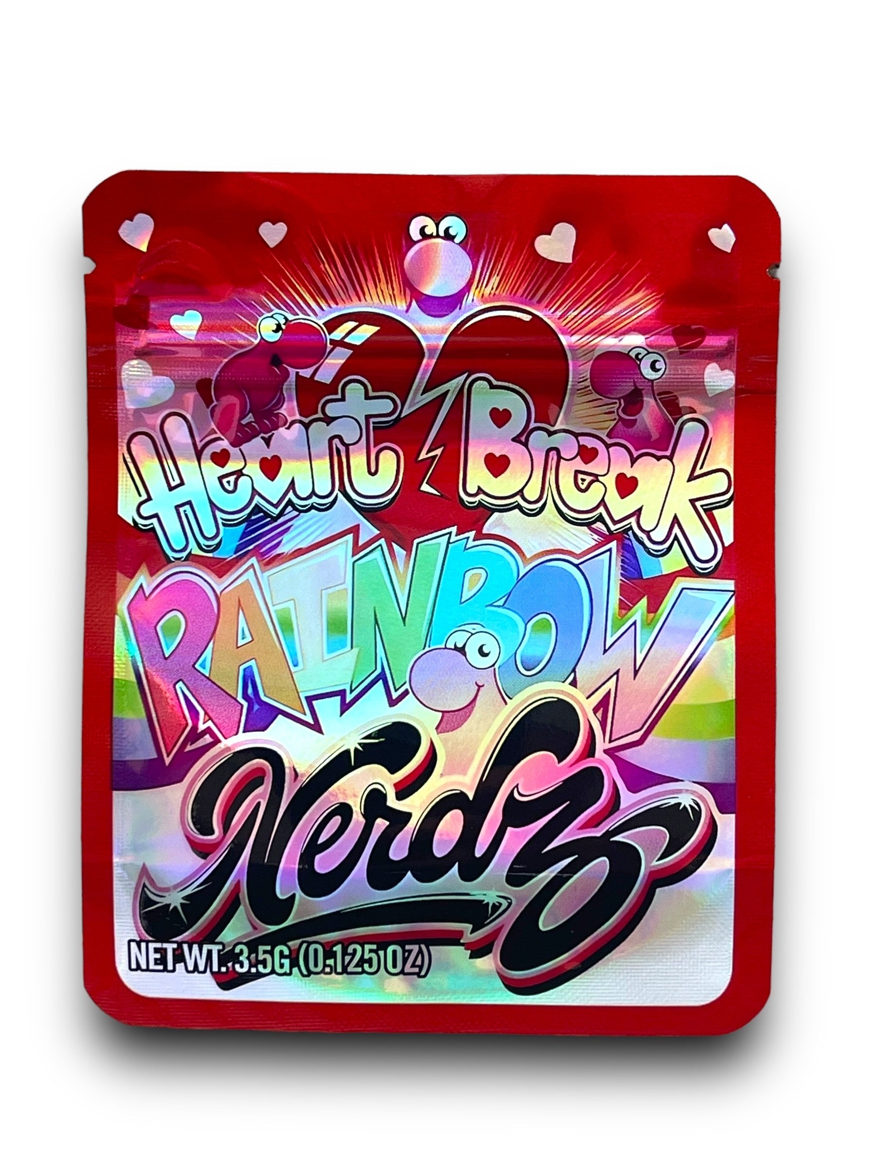 Heart Break Rainbow Nerdz 3.5G Mylar Bags Holographic Mylar Packaging