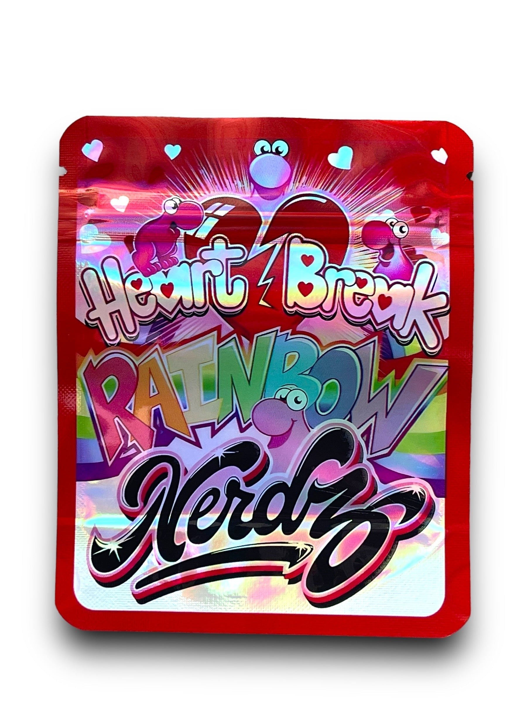 Heart Break Rainbow Nerdz 3.5G Mylar Bags Holographic Mylar Packaging