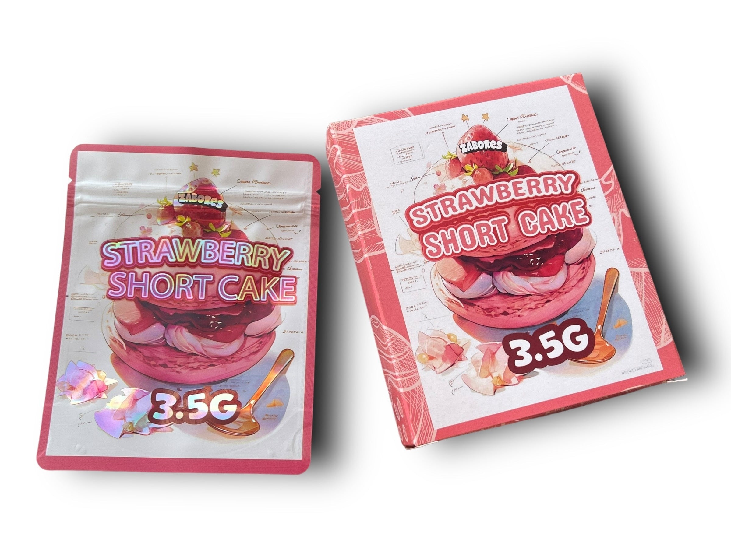 Strawberry Short Cake Mylar Bags with Boxes 3.5g Box Packaging Holographic