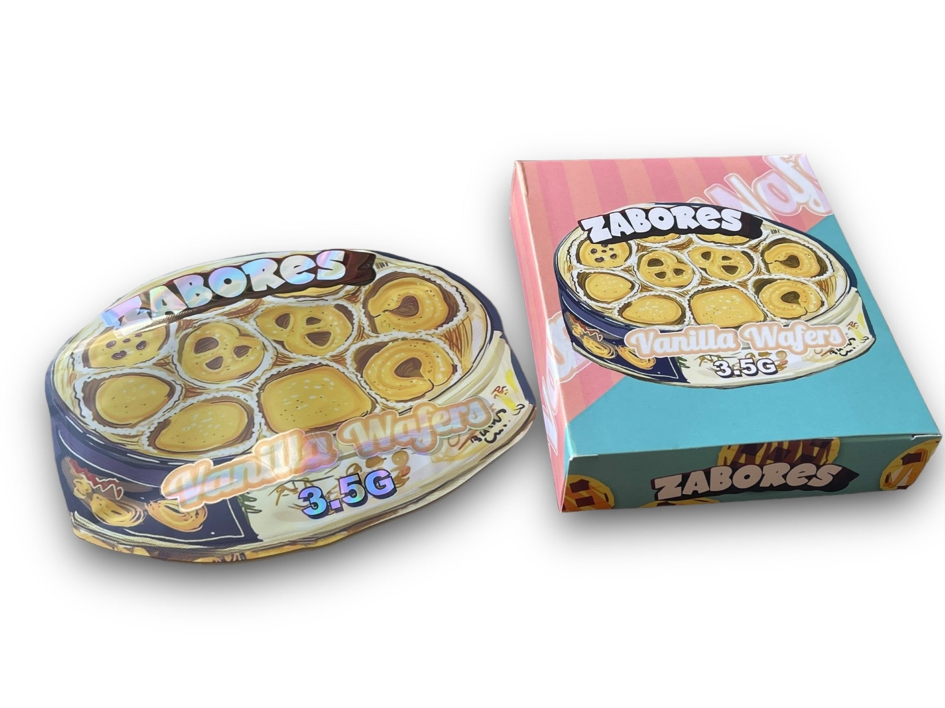 Zabores Vanilla Wafers Mylar Bags with Boxes 3.5g Box Packaging Holographic