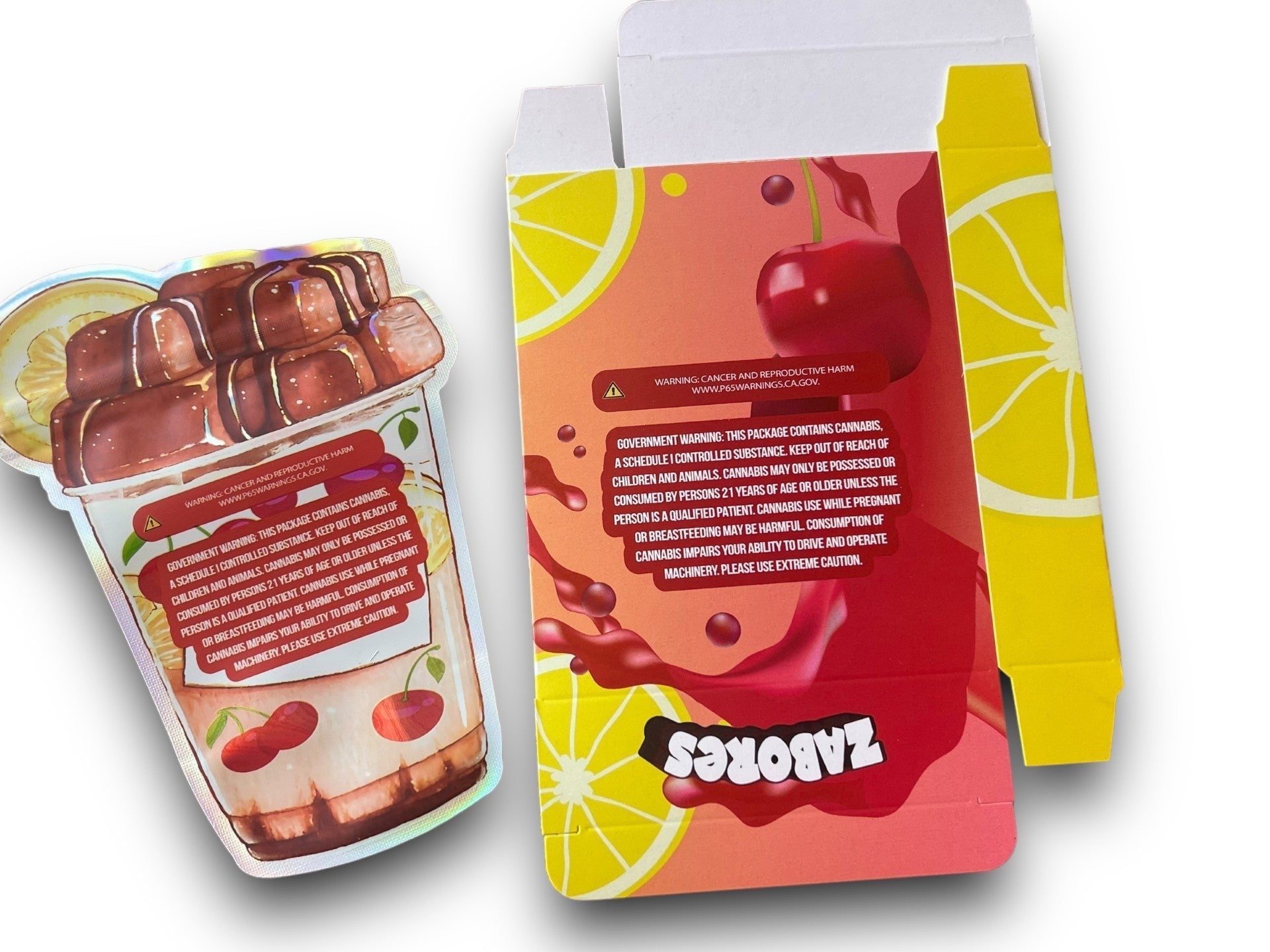 Zabores Lemon Cherry Twist Mylar Bags with Boxes 3.5g Box Packaging Holographic