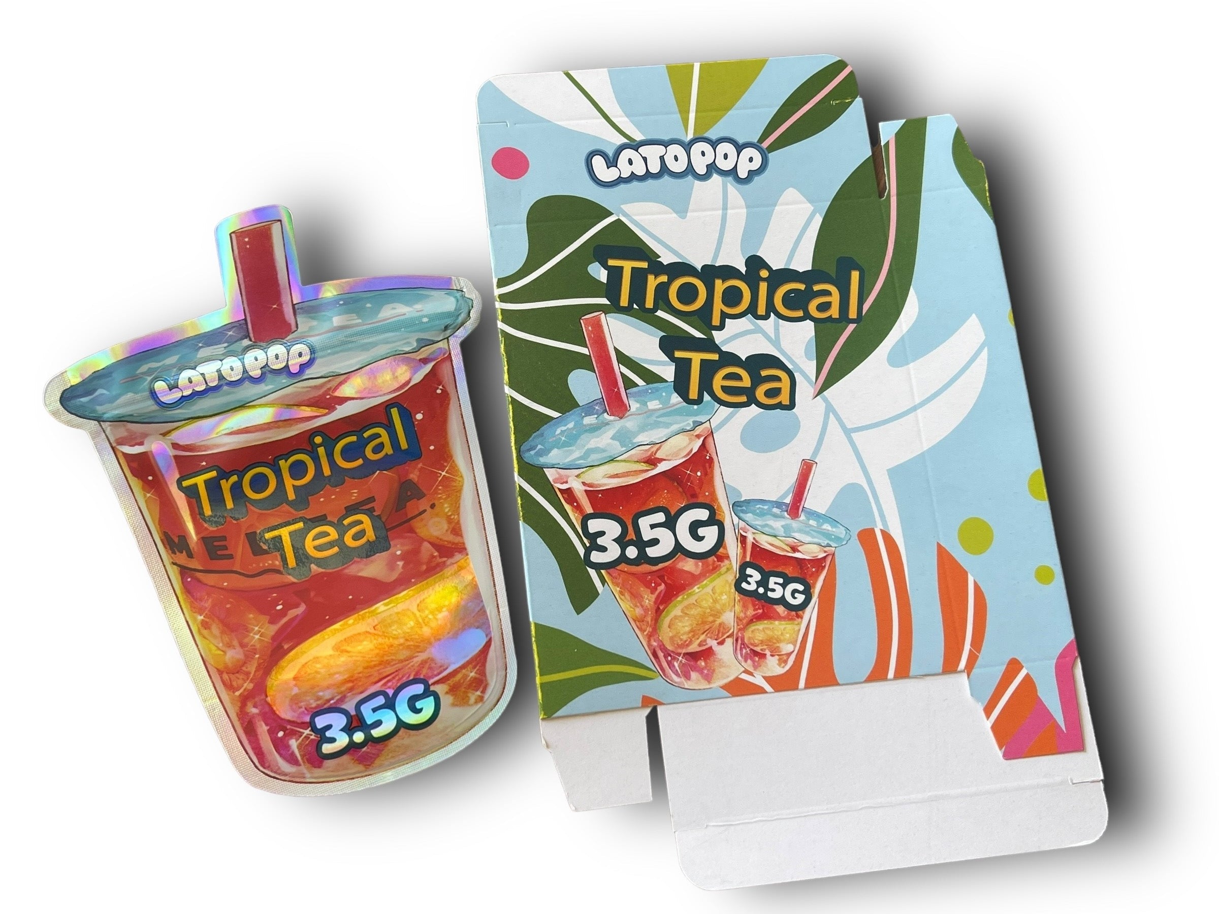 Tropical Tea Lato Pop Mylar Bags with Boxes 3.5g Box Packaging Holographic