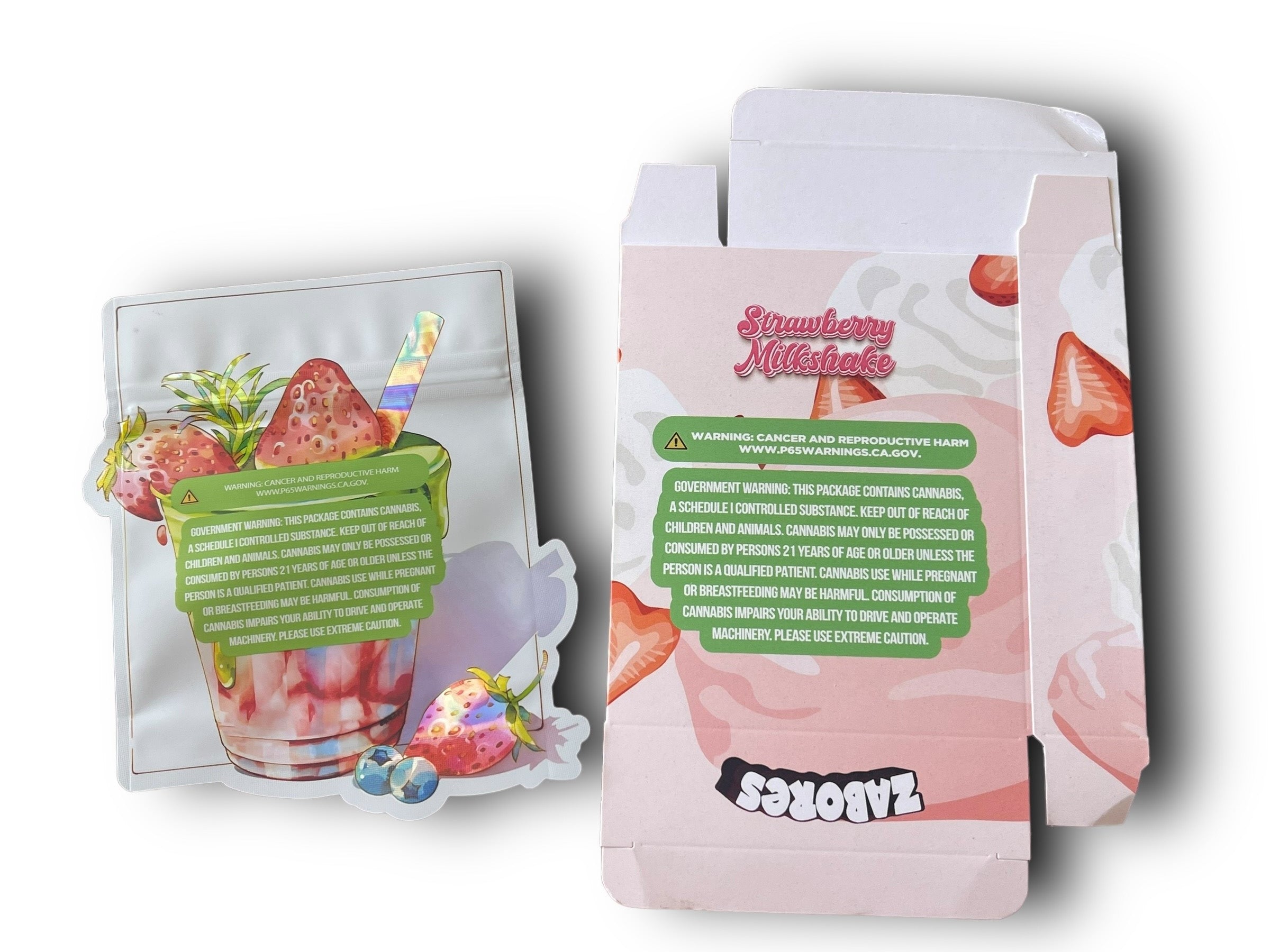 Zabores Strawberry Milkshake Mylar Bags with Boxes 3.5g Box Packaging Holographic