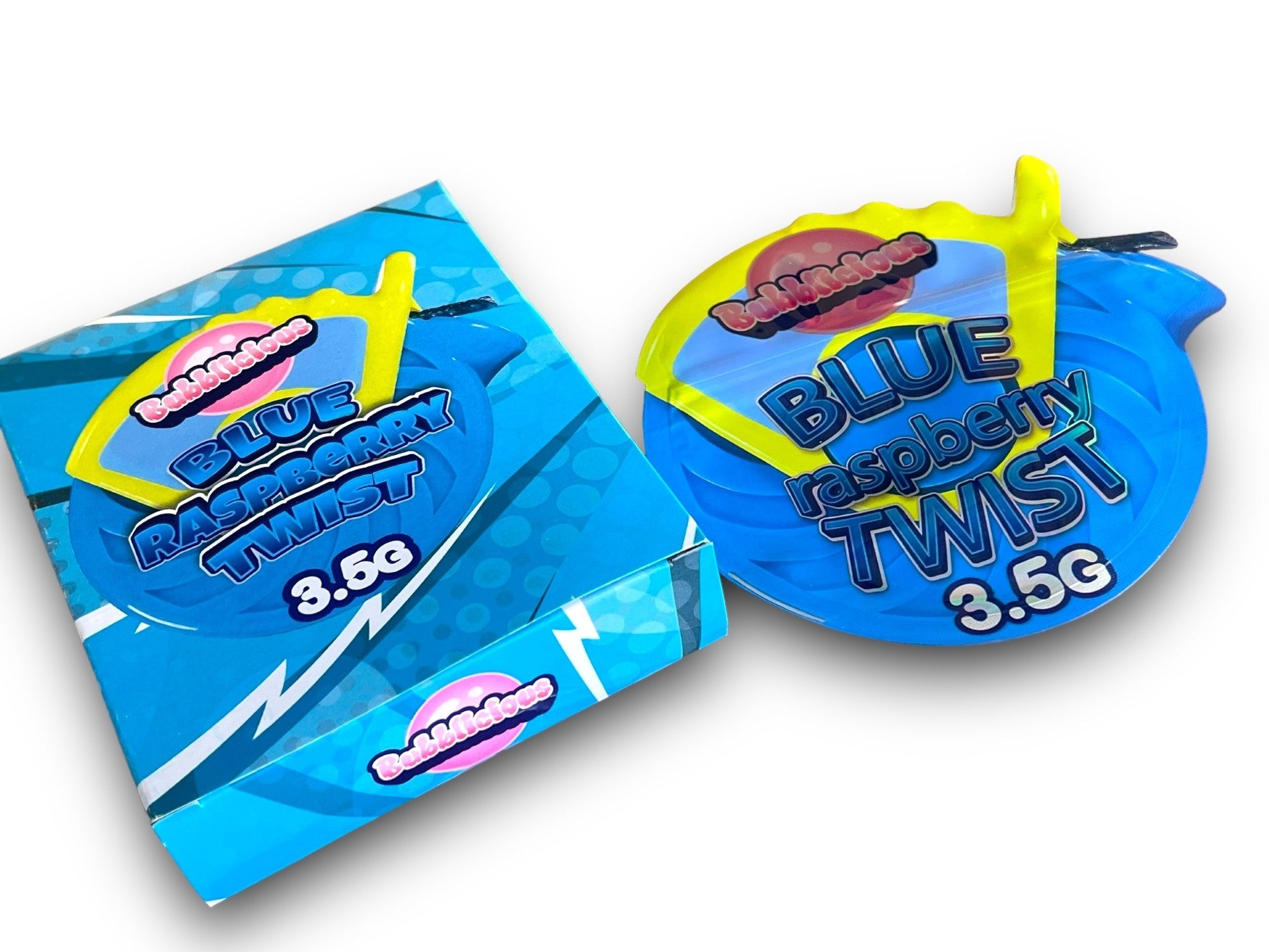 Bubblicious Blue Raspberry Twist Mylar Bags with Boxes 3.5g Box Packaging Holographic