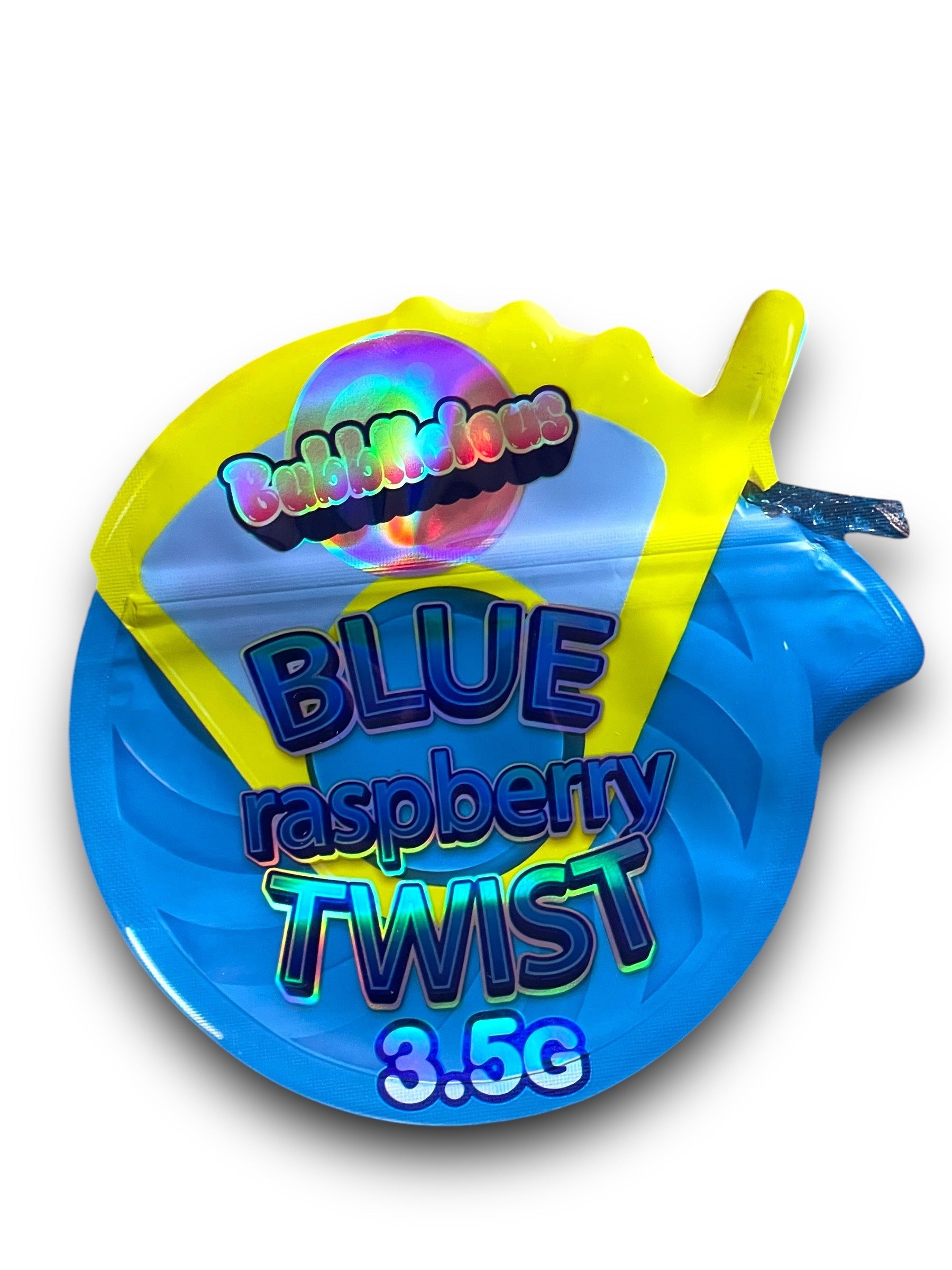 Bubbllcious Blue Raspberry Twist 3.5G Mylar Bags Holographic