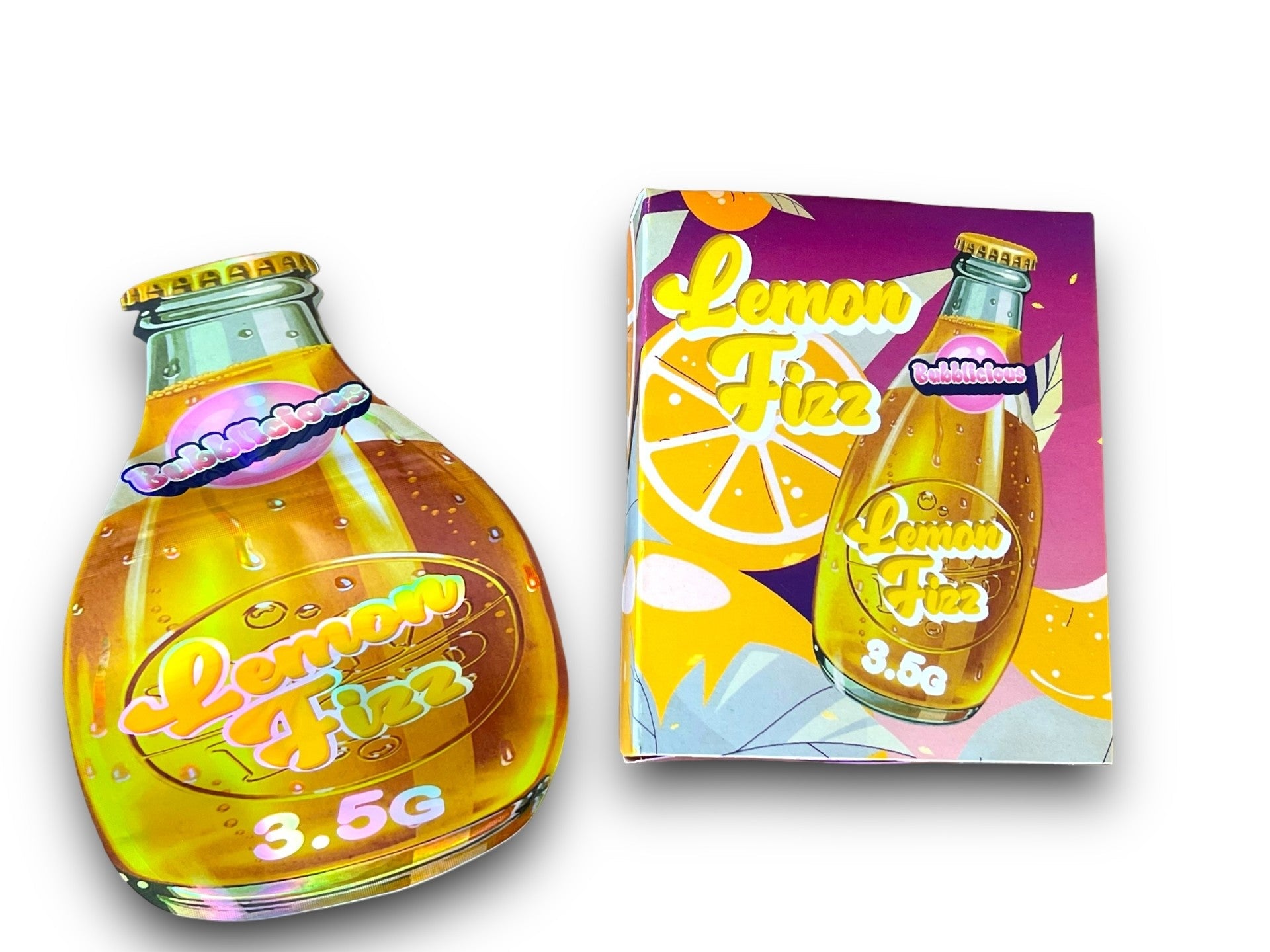 Bubblicious Lemon Fizz Mylar Bags with Boxes 3.5g Box Packaging Holographic