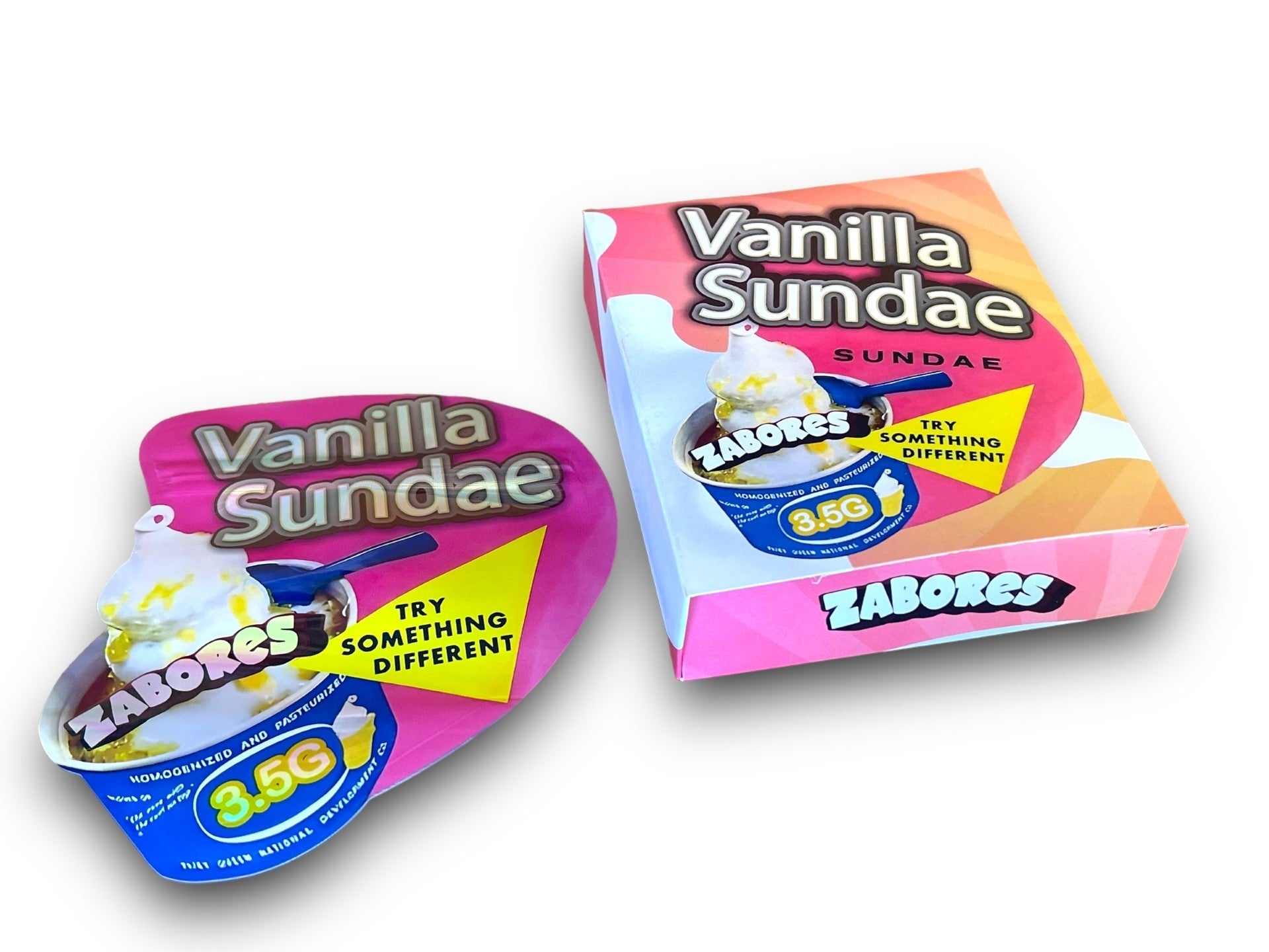 Zabores Vanilla Sundae  Mylar Bags with Boxes 3.5g Box Packaging Holographic