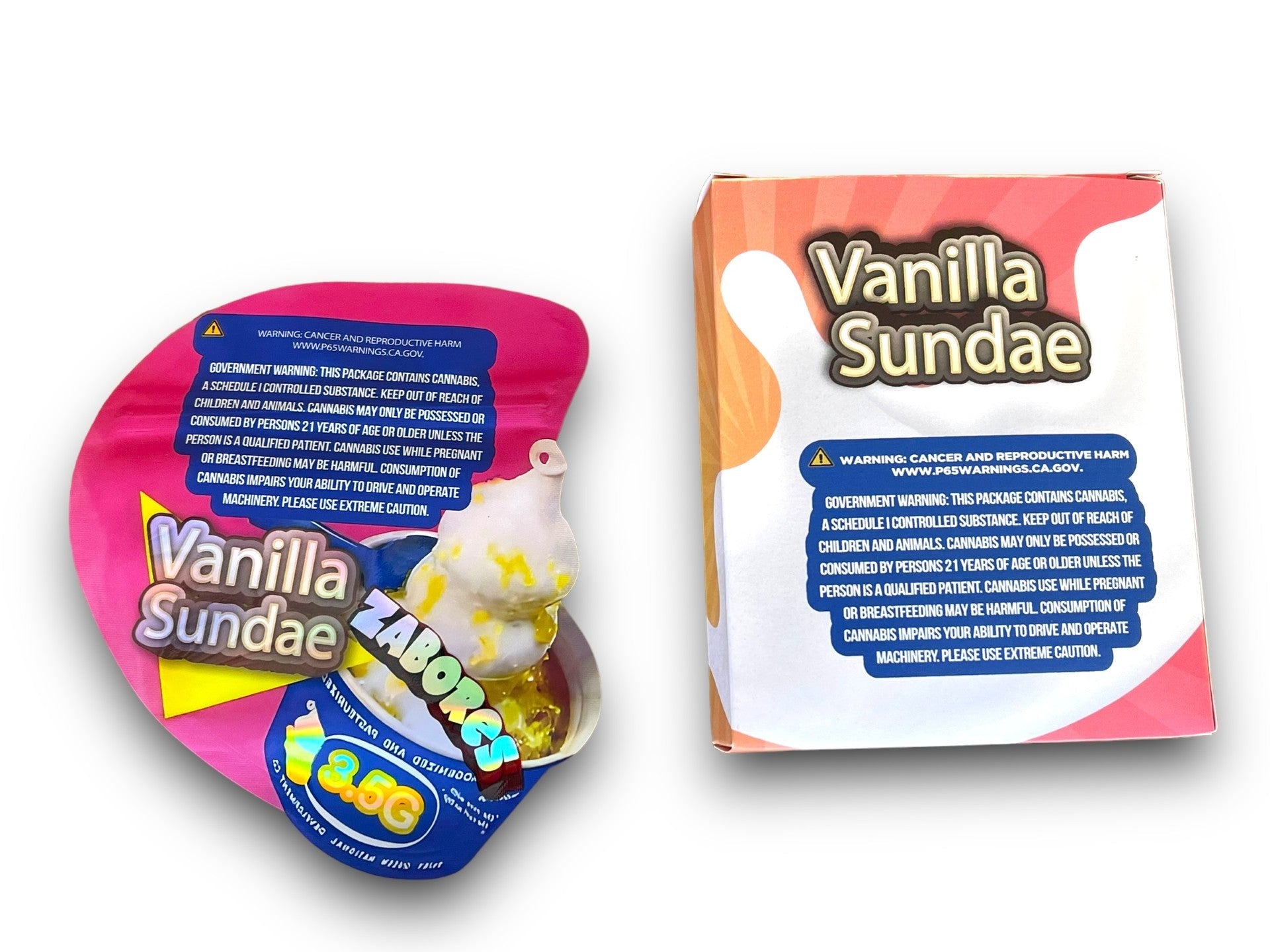 Zabores Vanilla Sundae  Mylar Bags with Boxes 3.5g Box Packaging Holographic