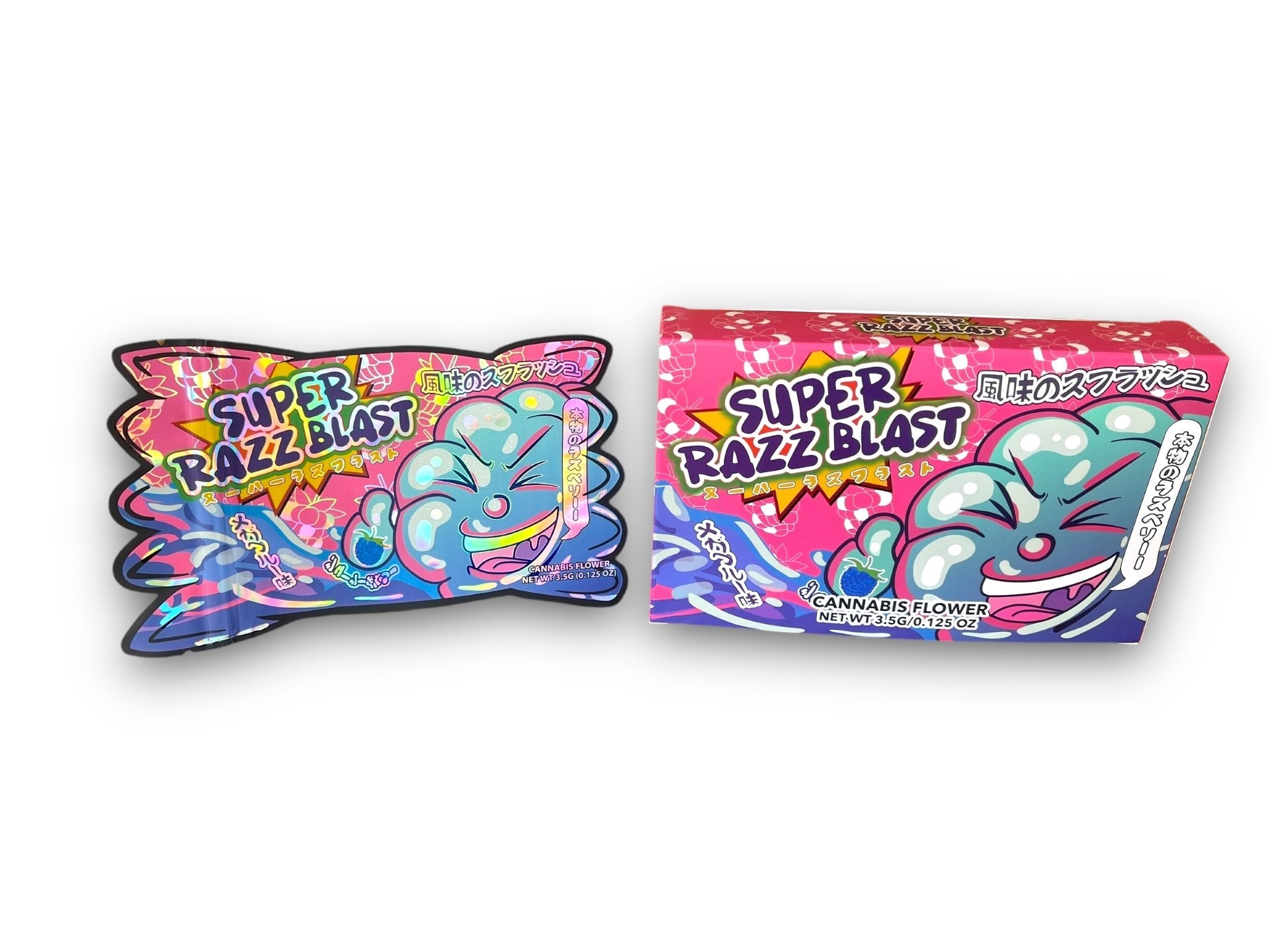 Super Razz Blast Mylar Bags with Boxes 3.5g Box Packaging Holographic